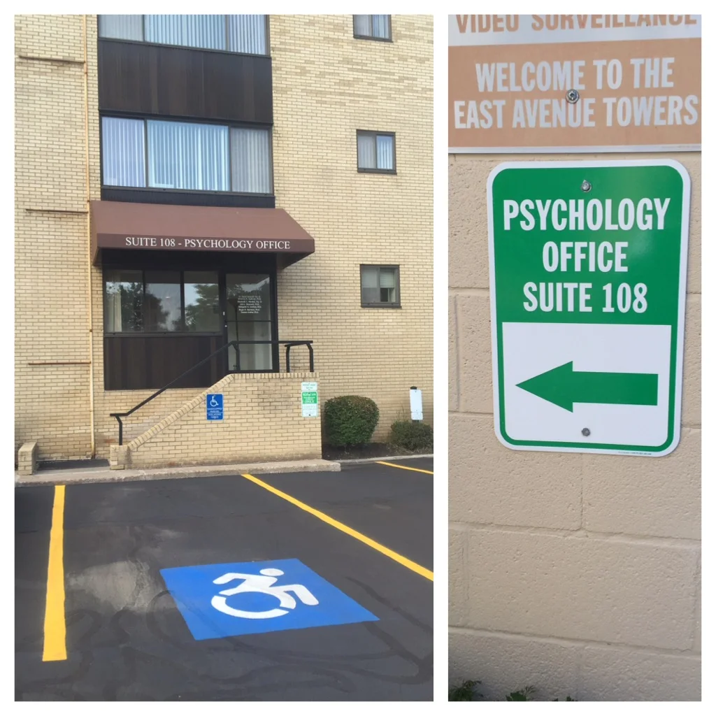 Tuesdays, Wednesdays, and Thursdays I will be at the Psychology Office in East Avenue Towers. The entrance is around the back of the building, Suite 108.