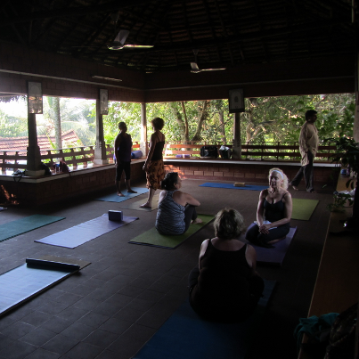 Yoga practice on retreat in India