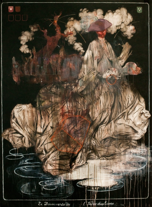 Le Crépuscule du Héros 2014, Mixed media on drafting film 139 x 101.5 cm