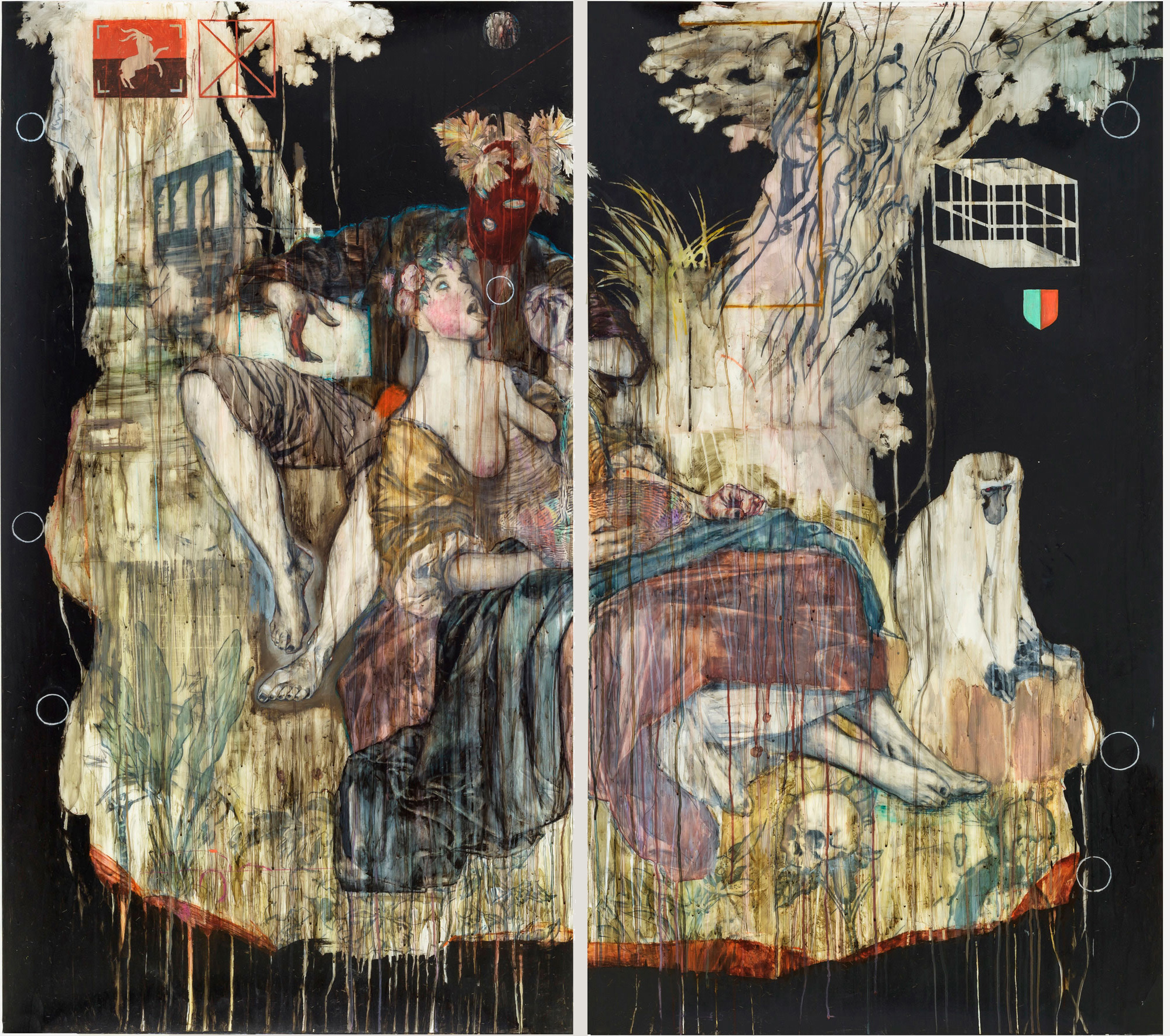   Pastorale I (d'après Boucher)  2015, Mixed media on drafting film 157.8 x 176.4 cm (on two panels) 