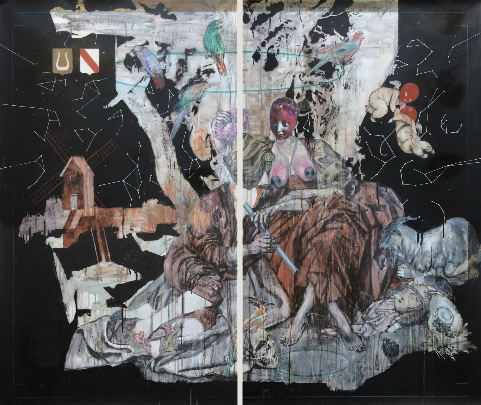   Pastorale II (d'après Boucher)  2015, Mixed media on drafting film 128 x 150 cm (on two panels) 