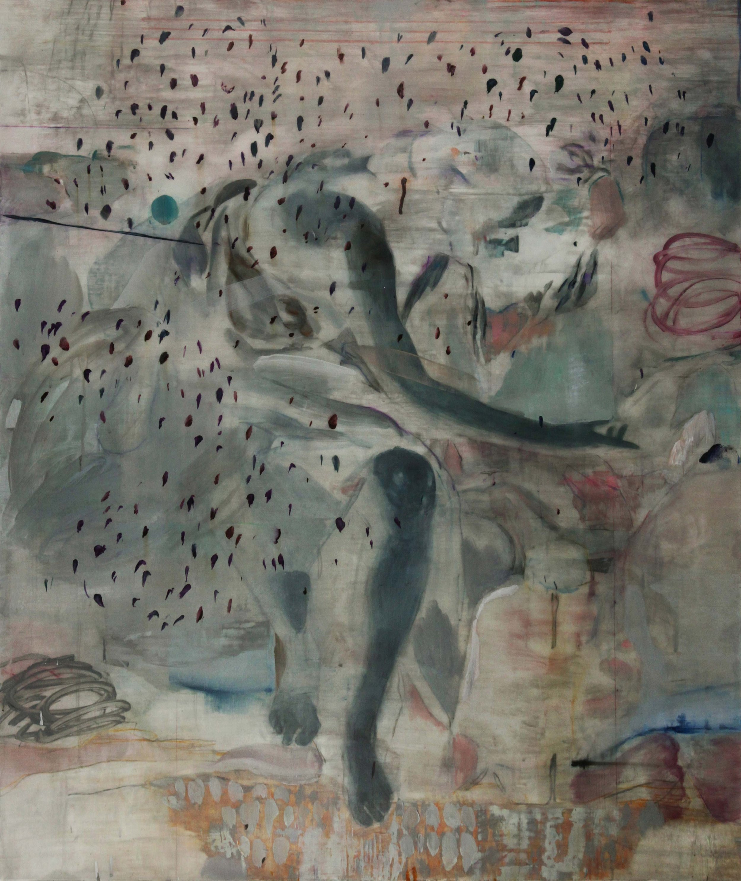   Courtship display (after Cavallino)  2021, Mixed media on polyester film 102 x 85 cm 