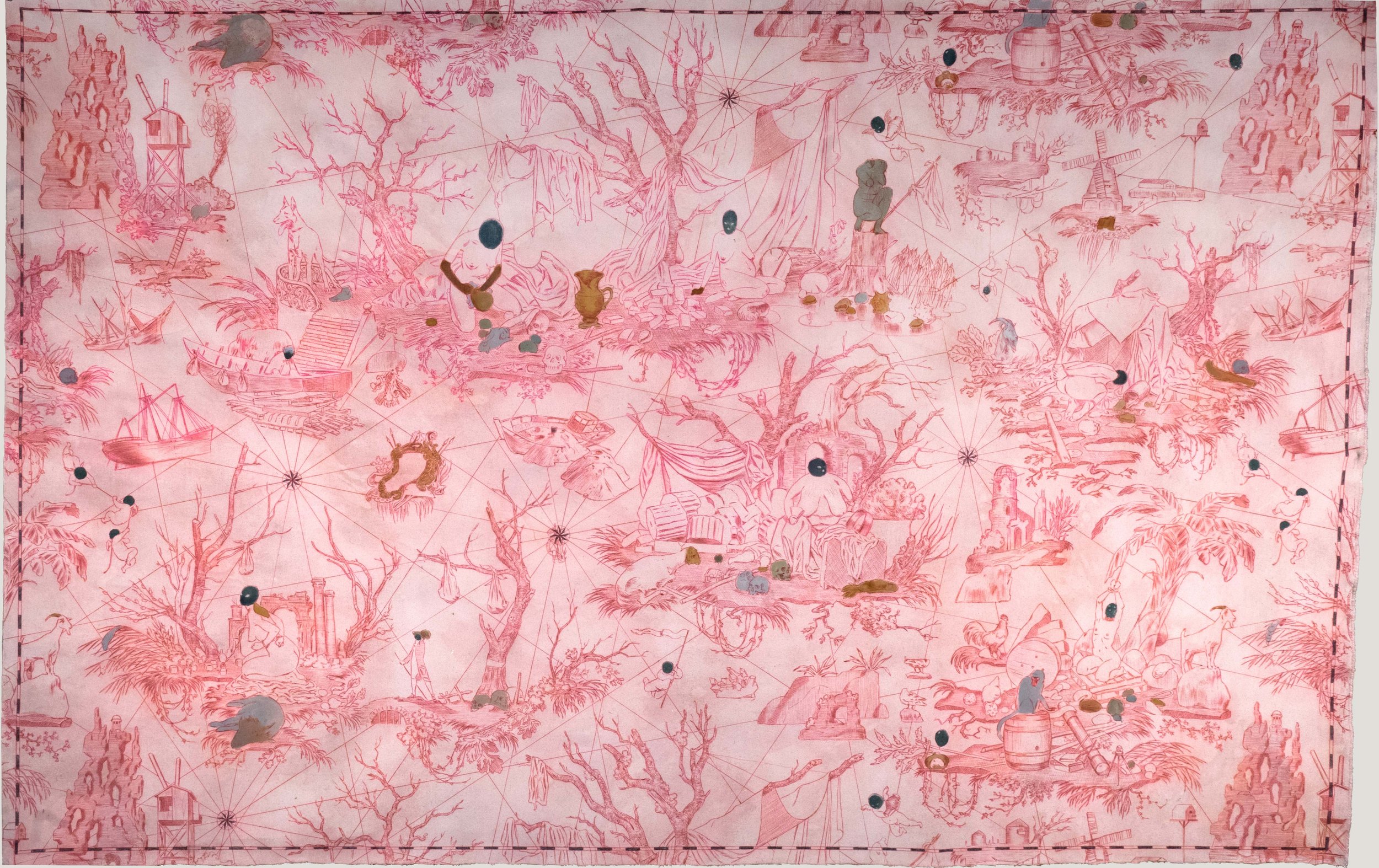   L' Archipel de Cythère  2015, Ballpoint pen and oil paint on canvas 122 x 189.5 cm 