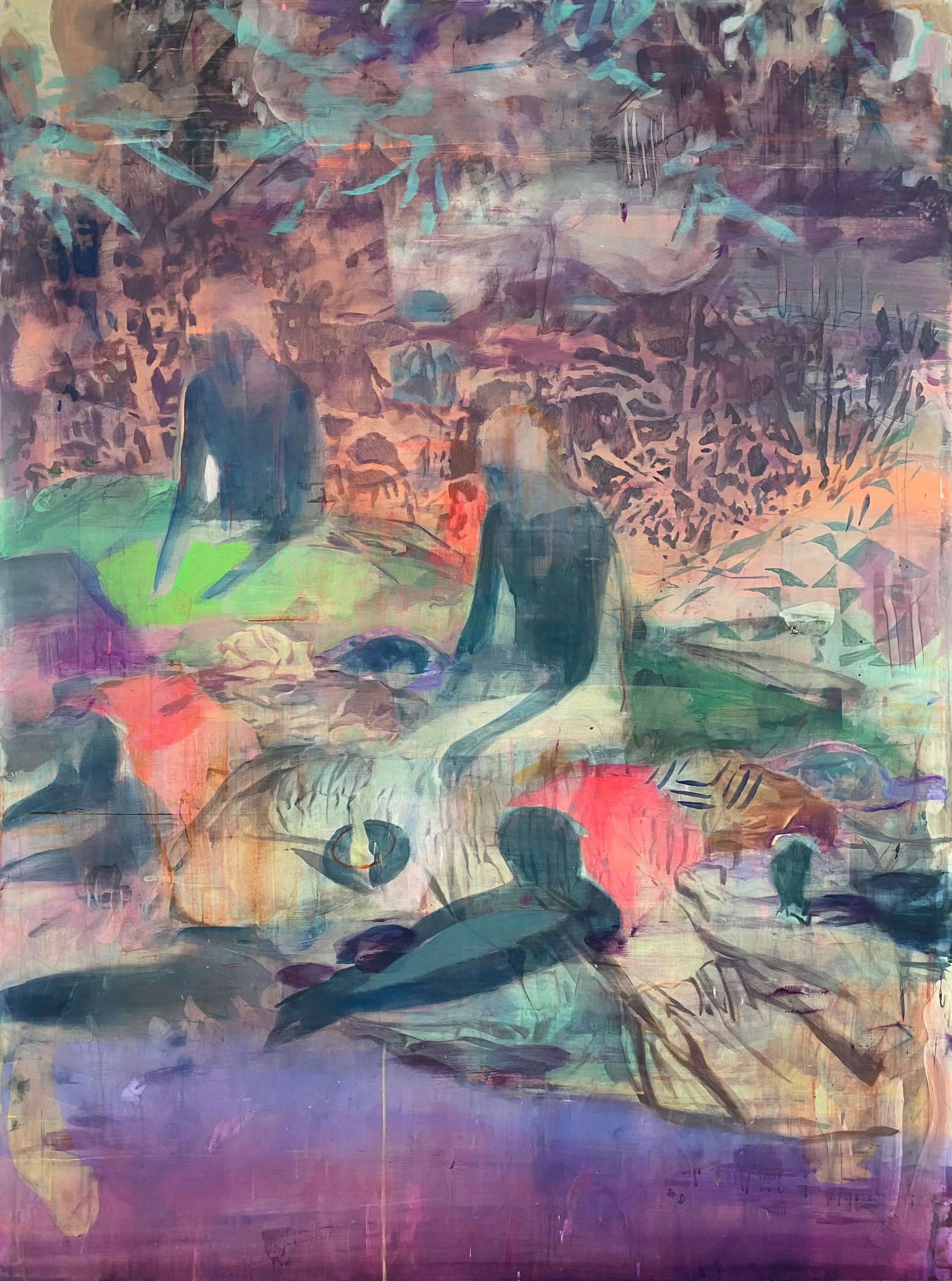   Garden at Dawn  2024, Mixed media on polyester 150 × 122 cm 