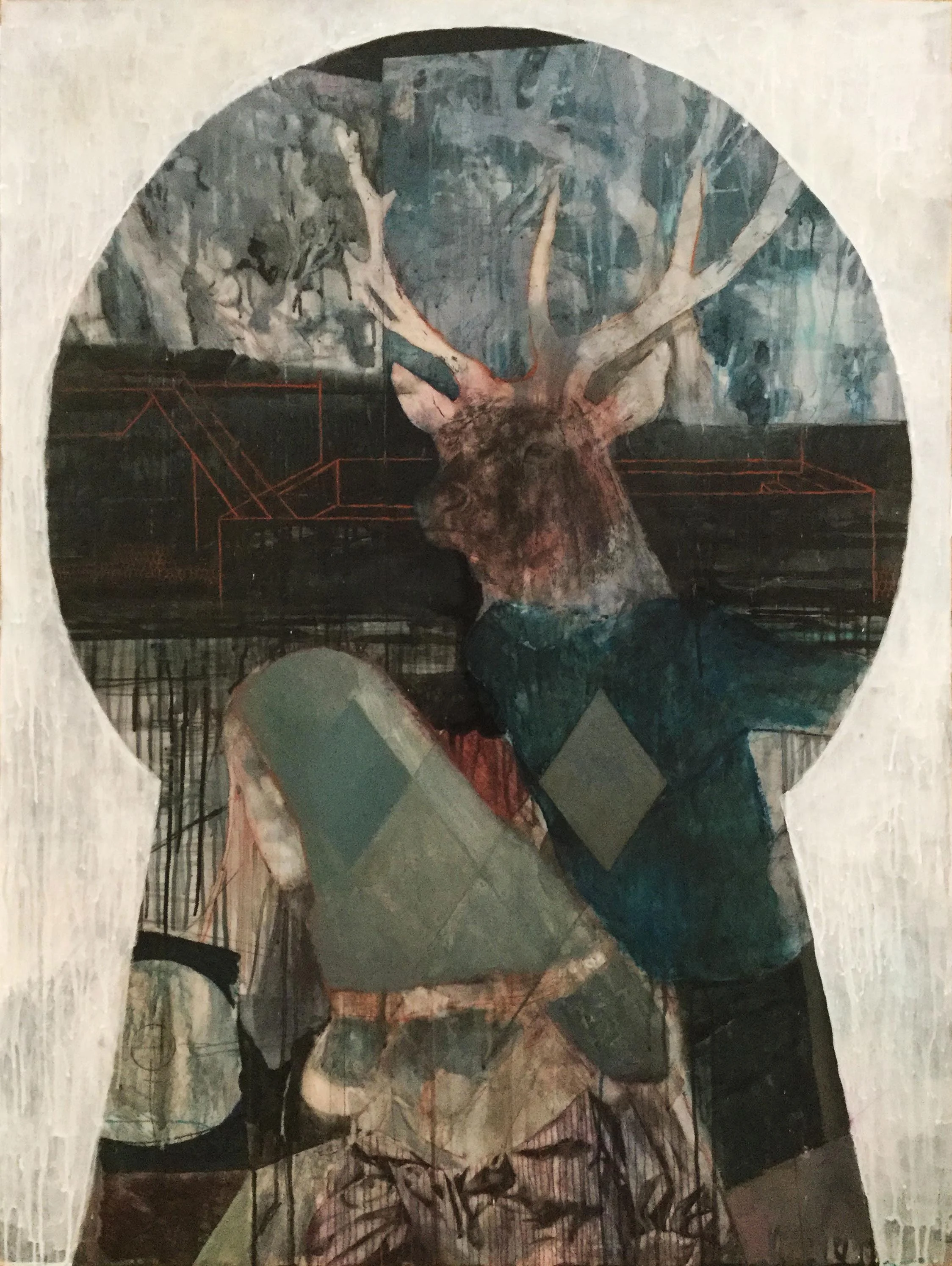   Actaeon’s Vocation  2018, Mixed media on drafting 121 x 92 cm 