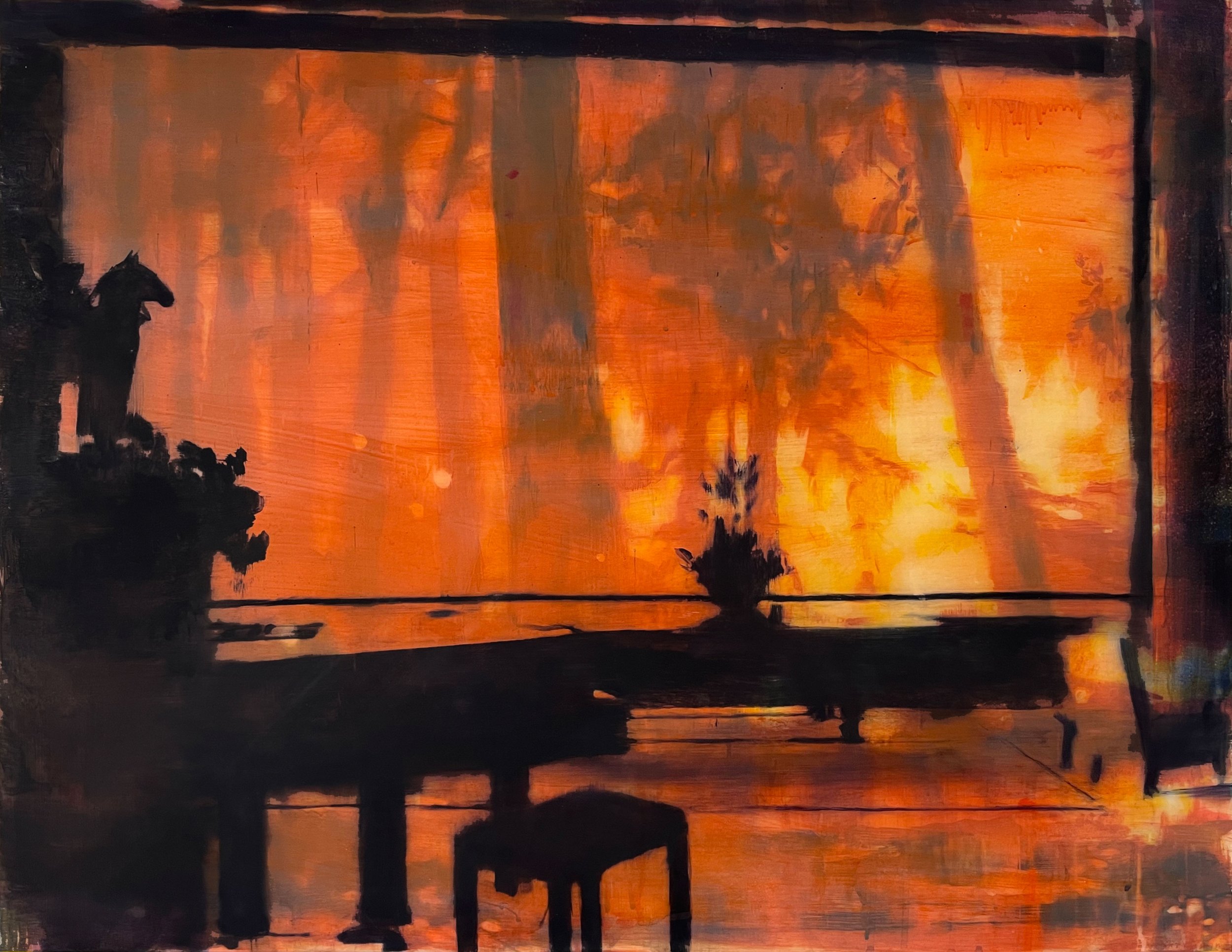   Fenster des Berghofs (Das Schweigen im Walde)  2026, Mixed media on polyester 57 x 75 cm 