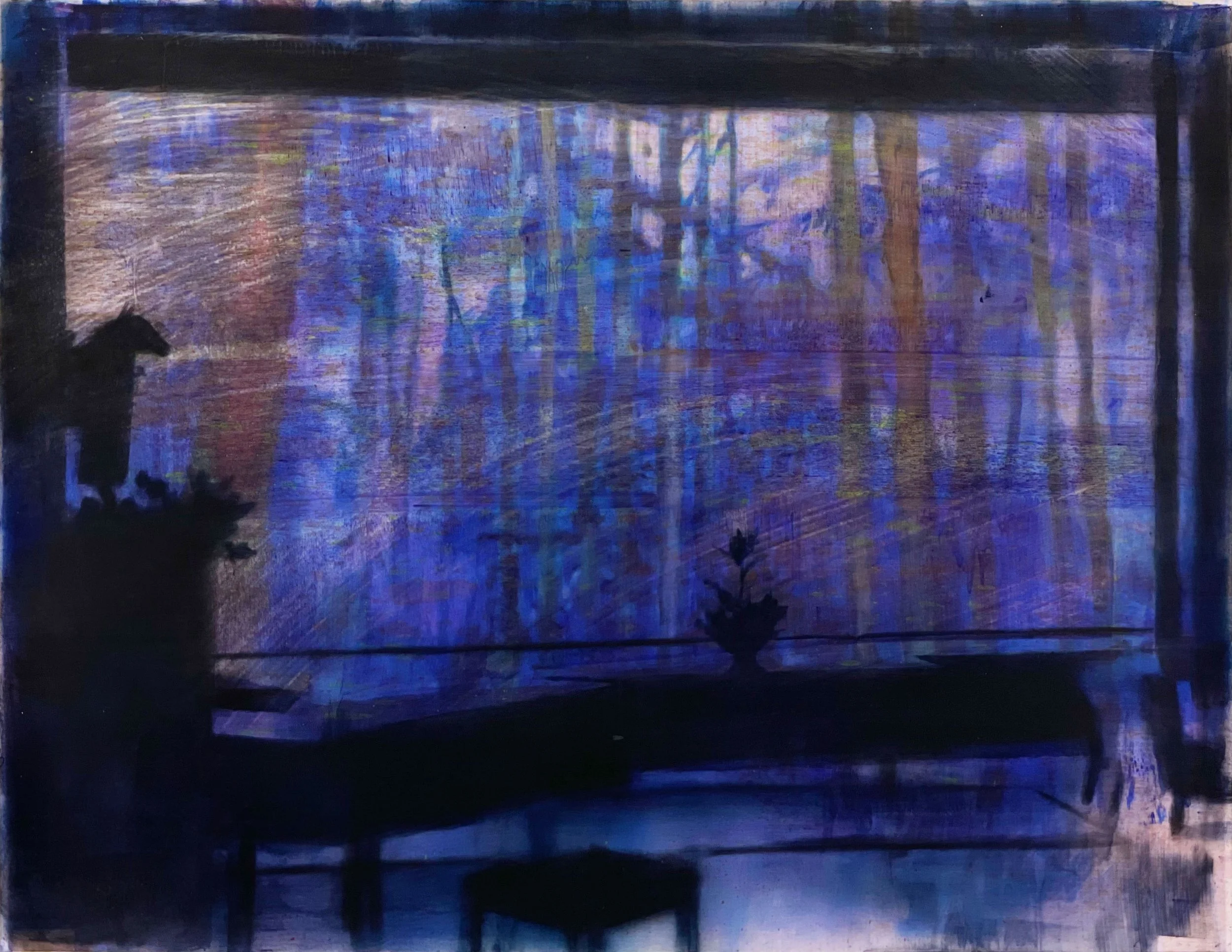   Fenster des Berghofs (Waldrausch)  2026, Mixed media on polyester 57 x 75 cm 