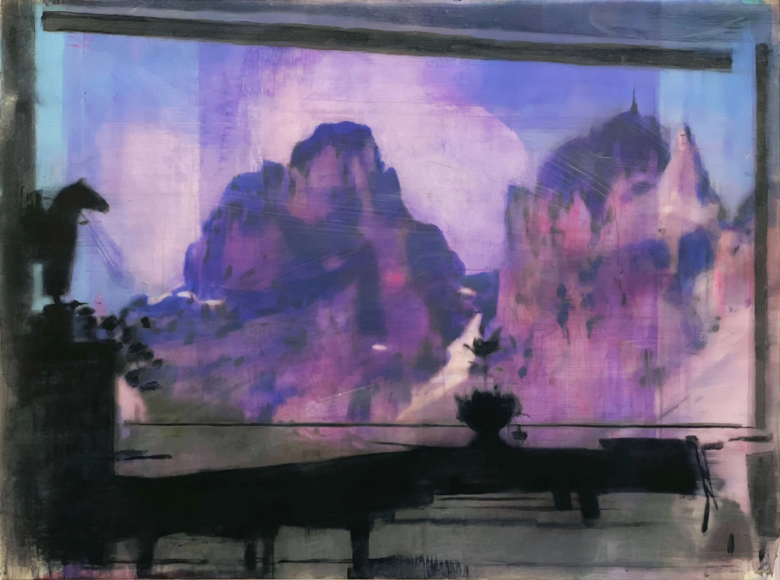   Fenster des Berghofs (Schloss Hubertus)  2025, Mixed media on polyester 57 x 75 cm 