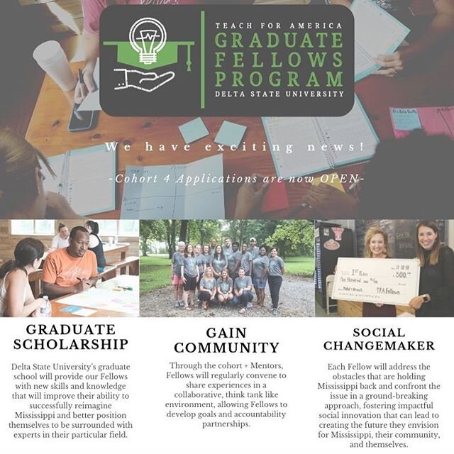 E X C I T I N G  N E W S! 
We have been awarded funds to support a FOURTH COHORT! 
#dreamcometrue 
Access the application by visiting the link in our bio! 
#hurry #applynow #graduateschool #masters #specialist #EdD #socialentrepreneurship #mississipp