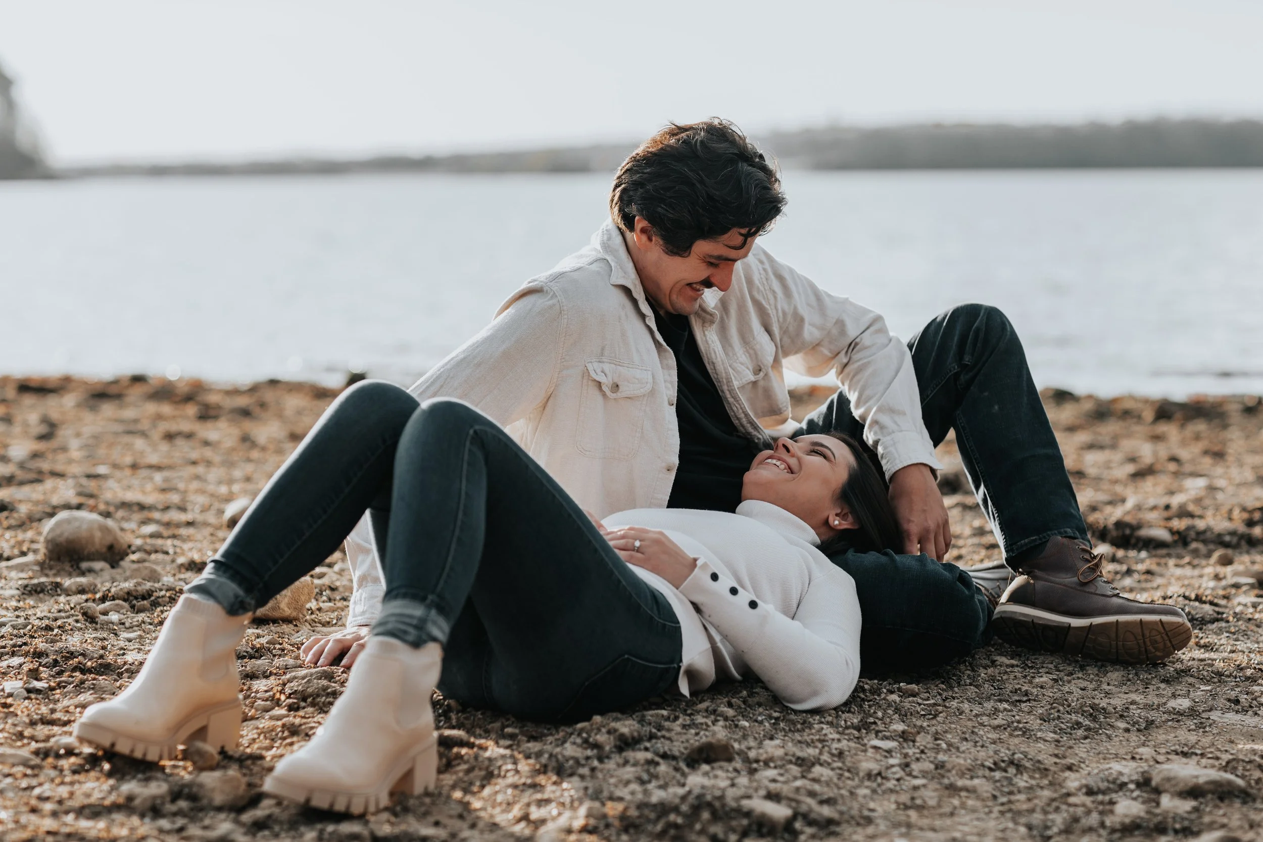Engagement session fashion on beach in Ohio