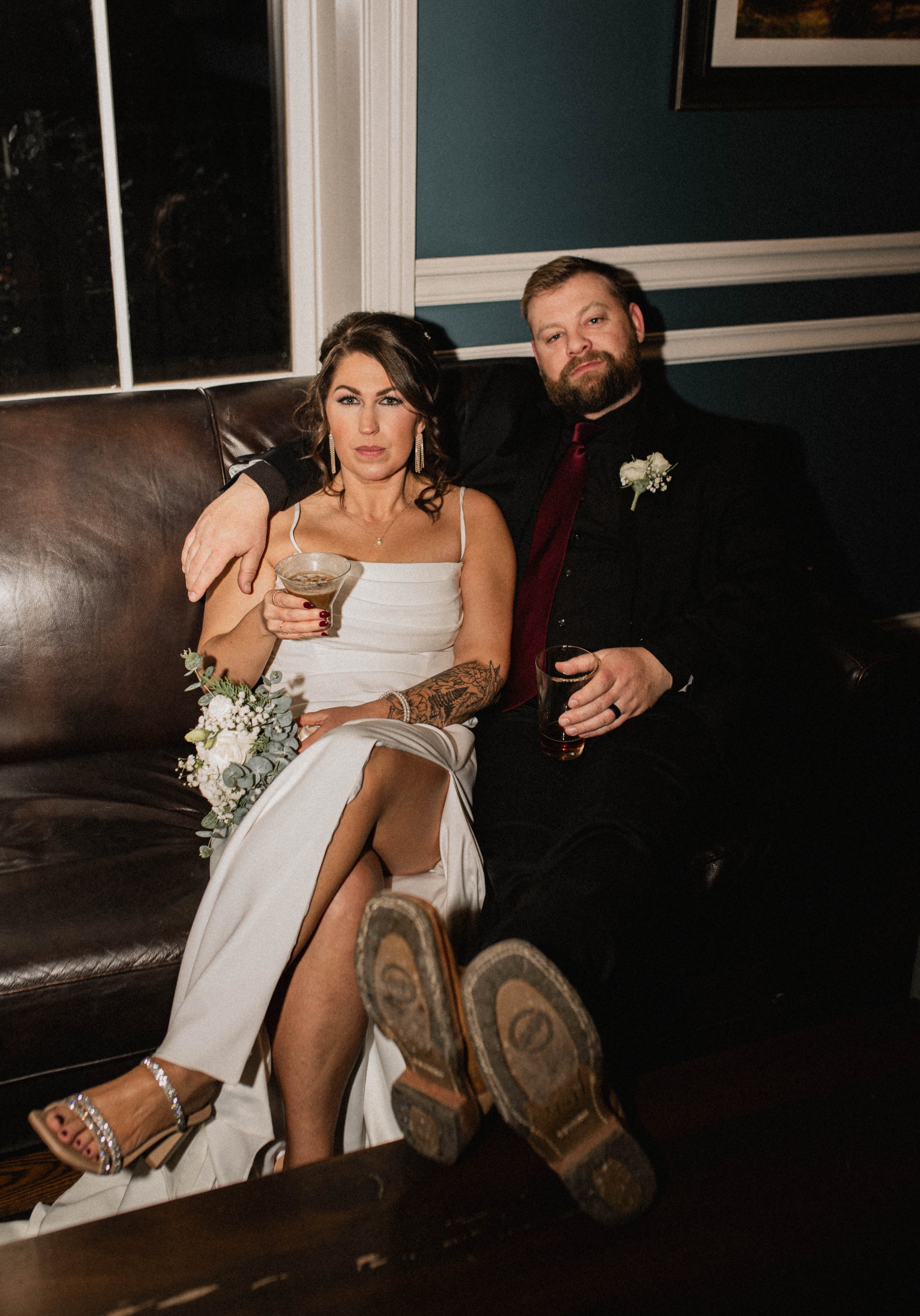 Elegant wedding portrait of bride and groom at The Landing Event Center Loveland Ohio venue.