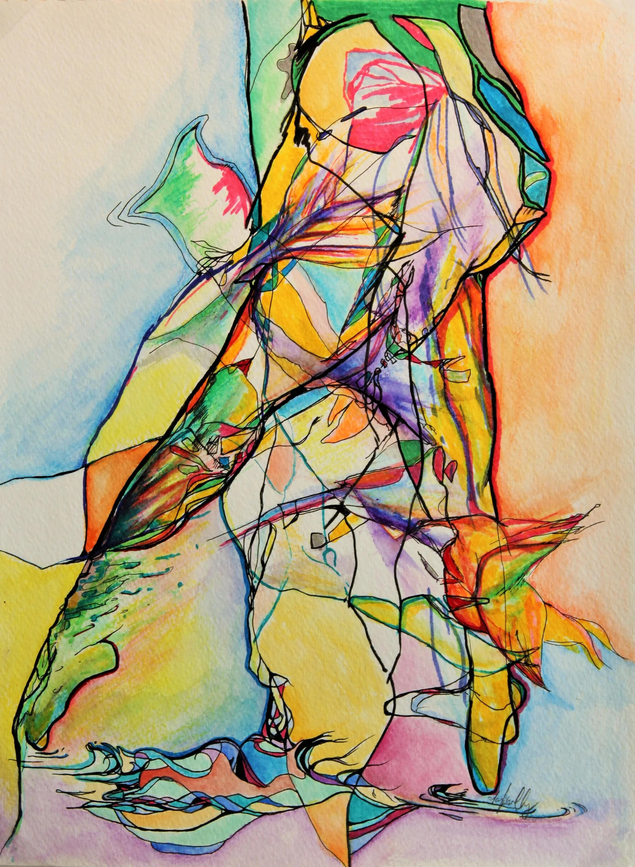 Rain Dancer, mixed media on watercolor paper, 12"x24" - SOLD
