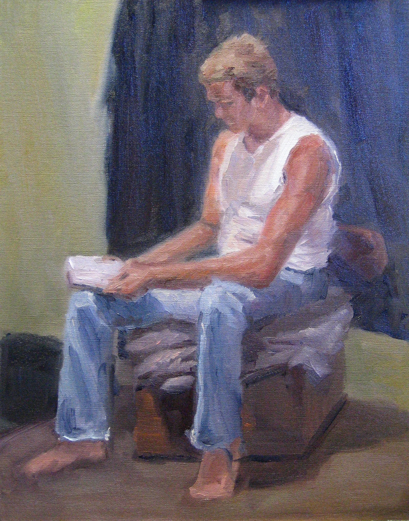 Figure Reading - Oil on Gessoed Masonite Panel
