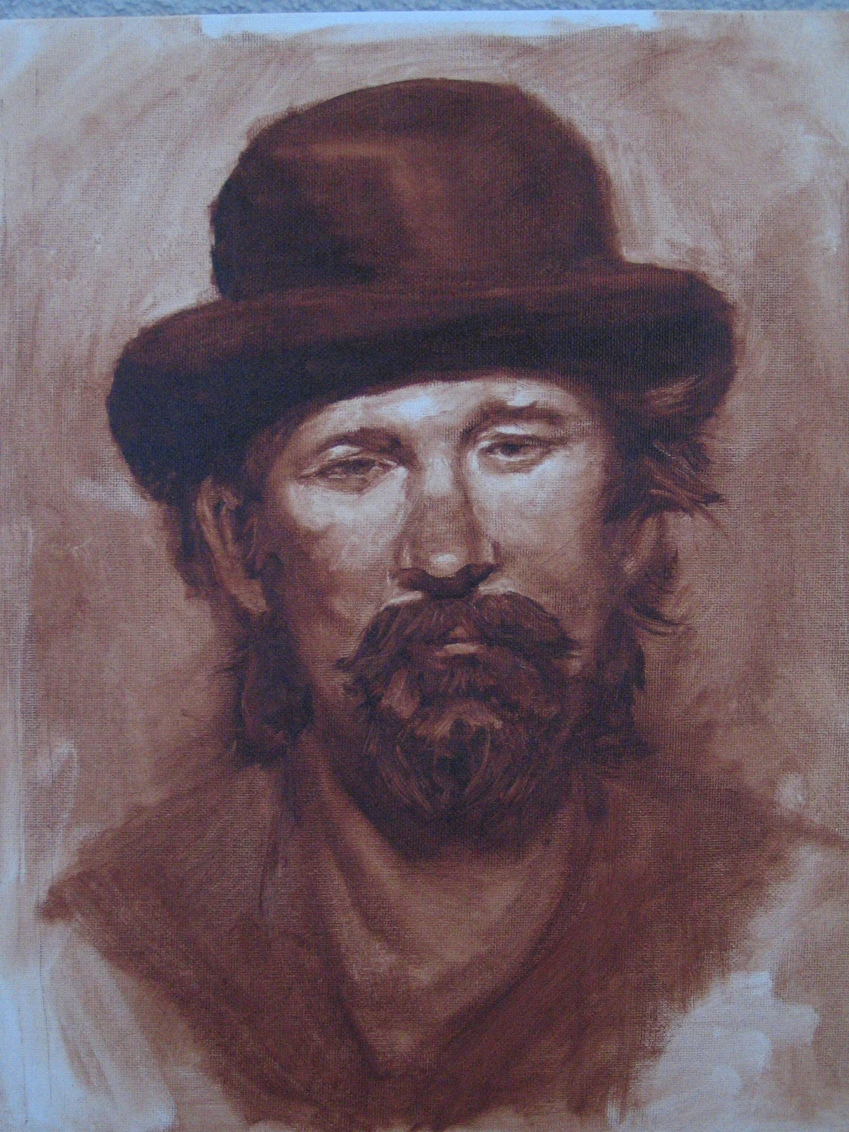 A Wanted Man - Burnt Umber Pick-out on Canvas Panel