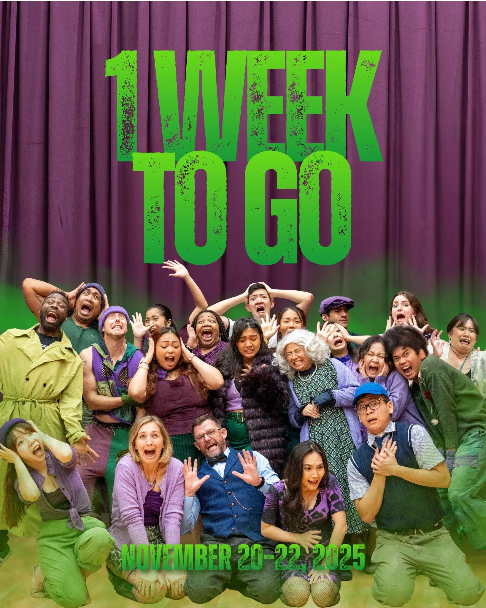 The countdown is officially on! 🌿 We are just one week away from opening night! 

Grab your tickets TODAY 🎟 you don't want to miss it.
🗓️ Nov 20&ndash;22 | 7:30pm
📍 Sheung Wan Civic Centre Theatre
🔗 Link is in our bio

#LittleShopOfHorrors #Supp