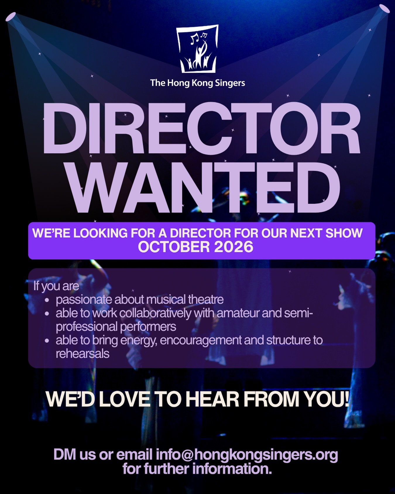🎭Director Wanted
We are seeking an experienced and creative Director for our next production - someone with a passion for musical theatre, strong leadership skills, and the ability to bring out the best in a community ensemble.

📣 The Role
The Dire