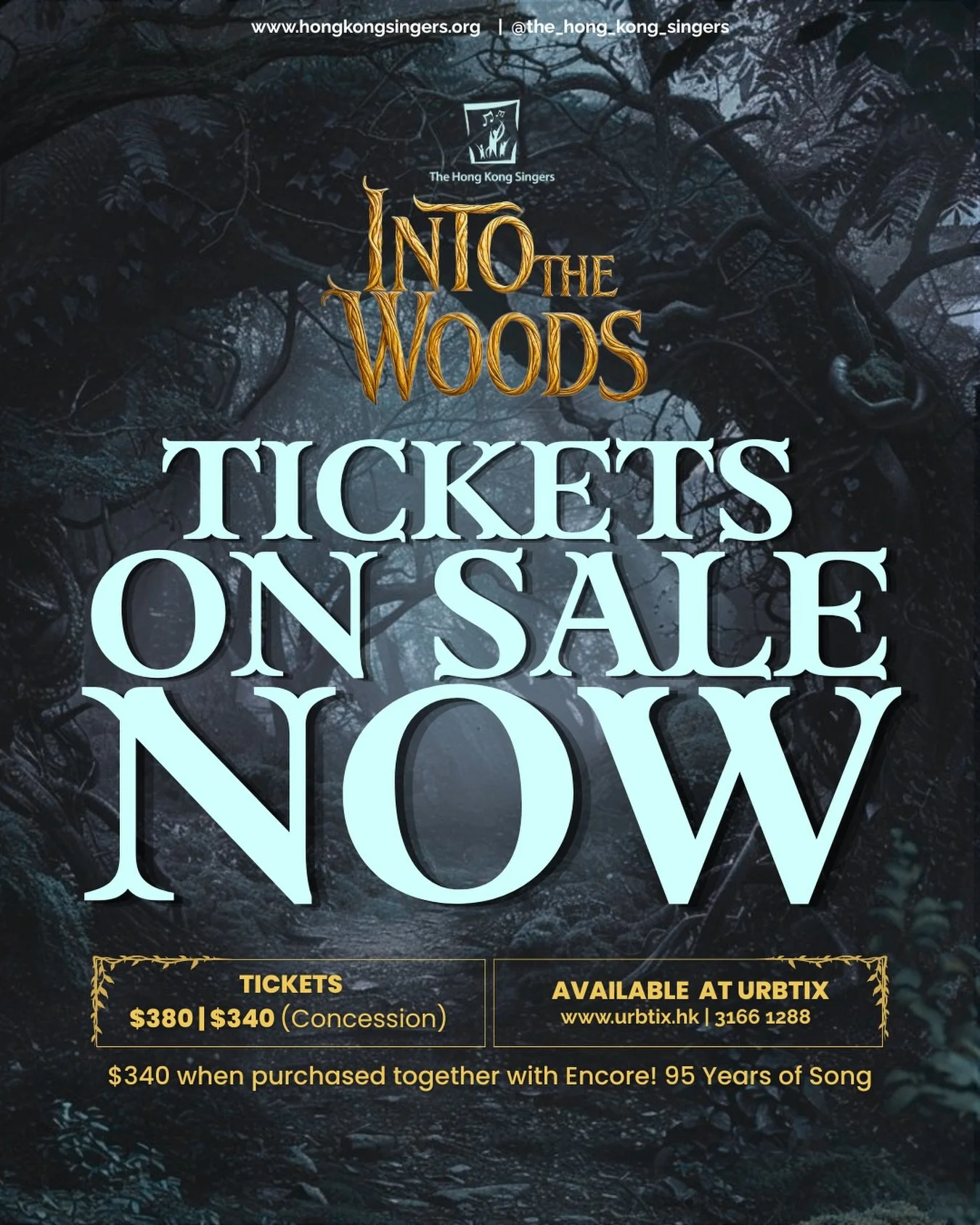 Tickets for Into the Woods are officially on sale! 

📆 29-31 May 2026

📍 Sai Wan Ho Civic Centre Theatre
🎟️ Tickets available from Urbtix.hk - follow the link in our bio
📣 Special discount when purchased with Encore! 95 Years of Song

Support loc