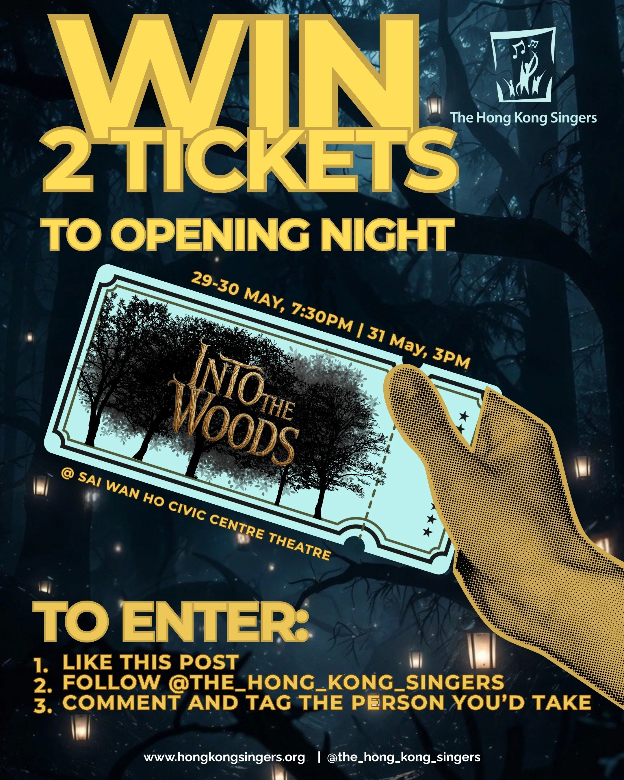 🎟️ GIVEAWAY: Win 2 Tickets to Opening Night of Into the Woods! 🐺✨

We&rsquo;re giving away two tickets to our magical Opening Night on Friday 29 May, 7:30pm at Sai Wan Ho Civic Centre Theatre!
Want to be there for the very first performance? Here&r
