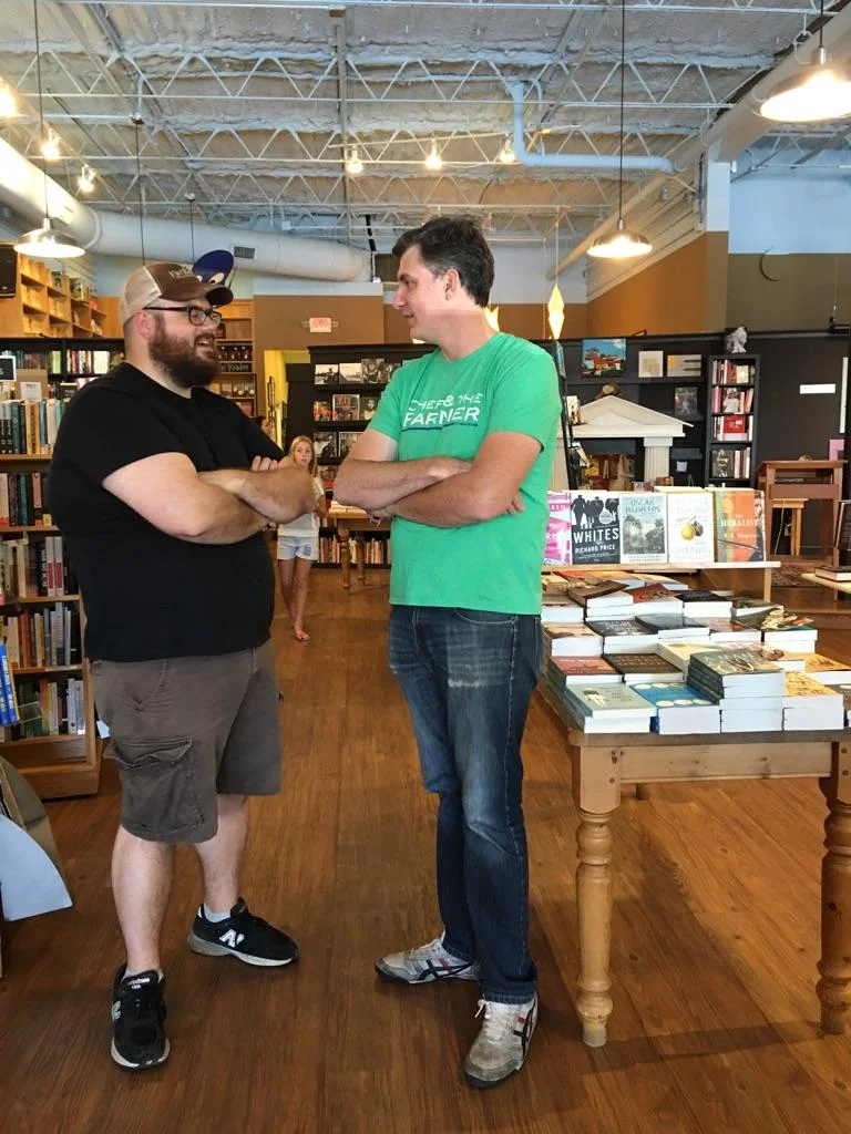 Michael Szczerban, an executive editor at Little , Brown and Company and Ben Knight talk it up at Parnassus Books in Nashville, Tennessee.