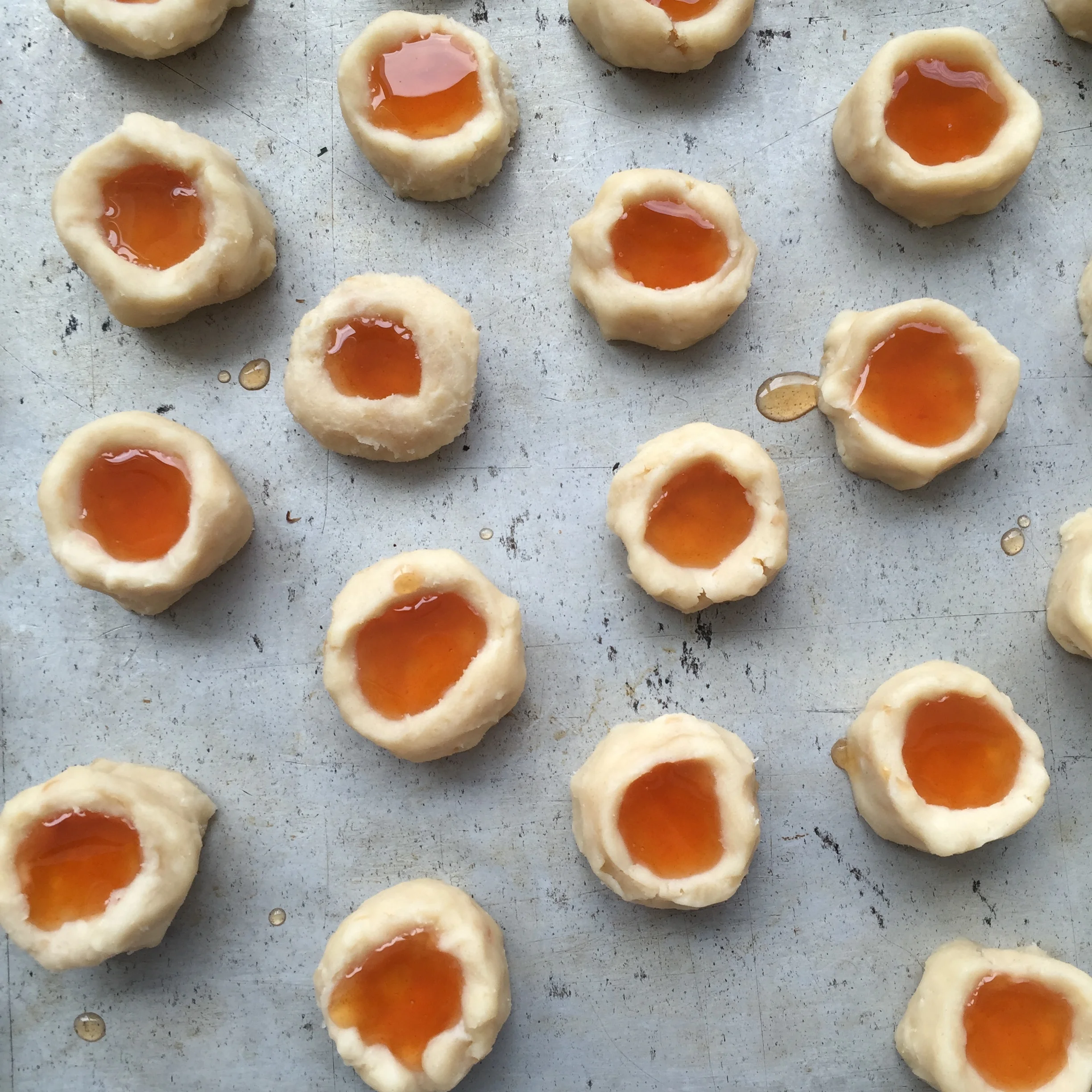Prepping gouda and hot apple jelly thumbprint cookies at the Bon Appetit test kitchen.