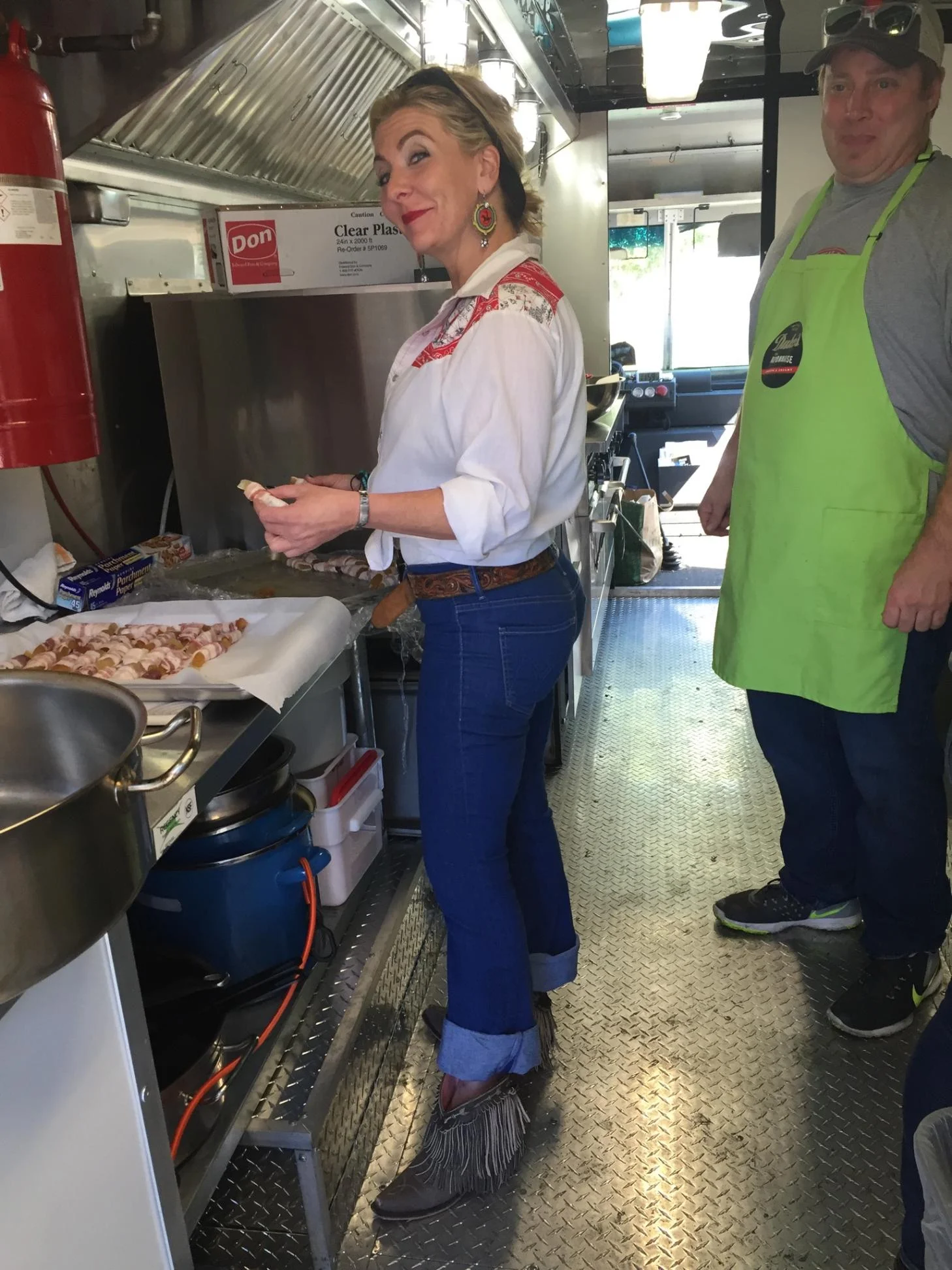 My friend Cydney wrapping watermelon pickles in bacon
