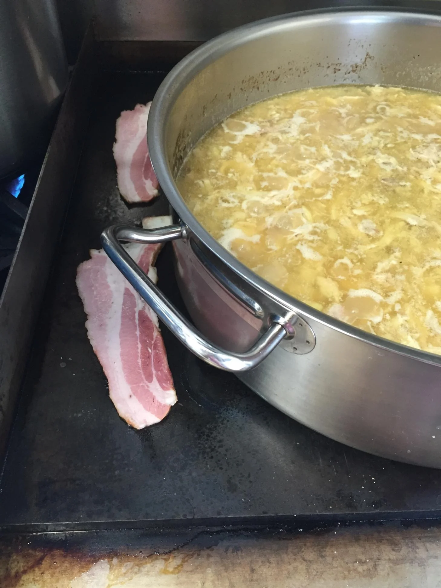 Chicken & Rice with an emergency slice of bacon.