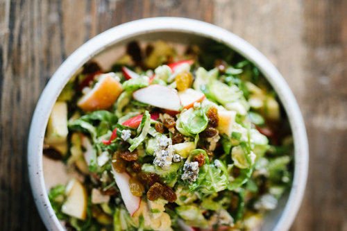 Brussels Sprouts, Apples and Pomegranate with Blue Cheese Honey Vinaigrette