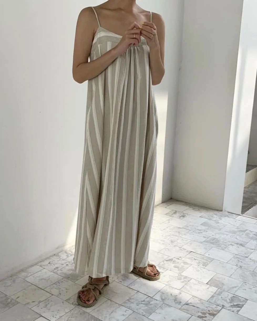 Sleeveless stripe linen dress 