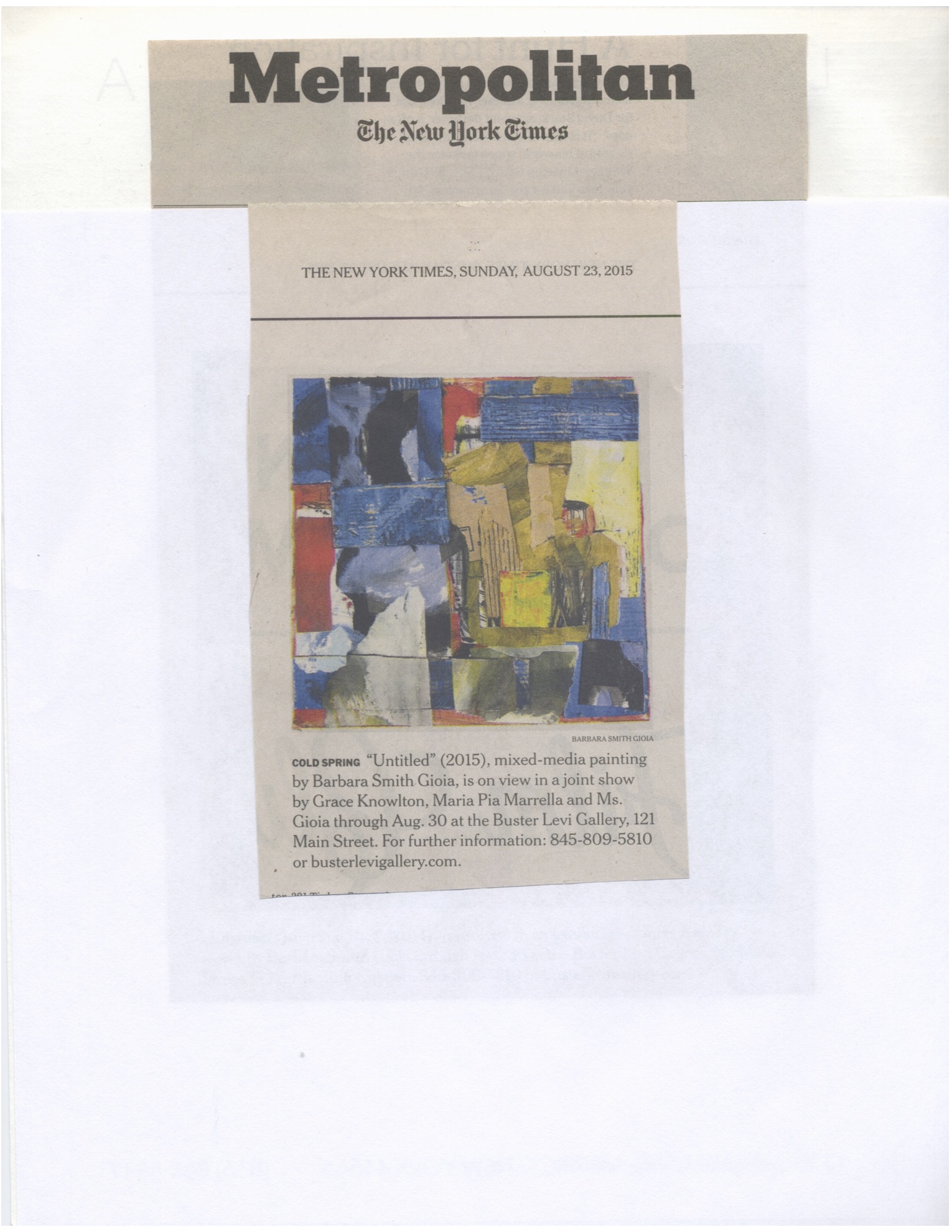 Featured in Metropolitan Section of New York Times, 2015