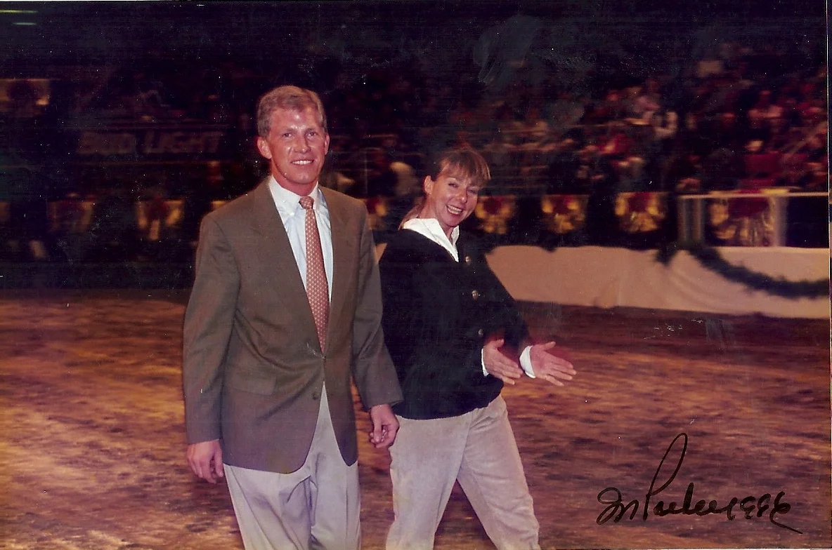 Missy (right) celebrating on her way into the arena at MSG to accept the winning trainer's award