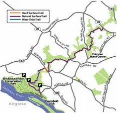 The Muddy Branch Trail is 9 miles long with a 2.5 mile recent extension into Gaithersburg City.