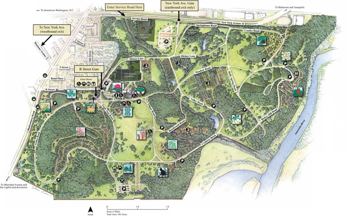 Map of 446 acres with 9.5 miles of winding roadways