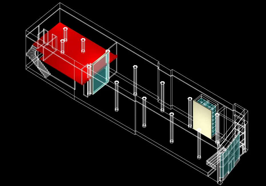 Axonométrie illustrant les 3 éléments du concept architectural.