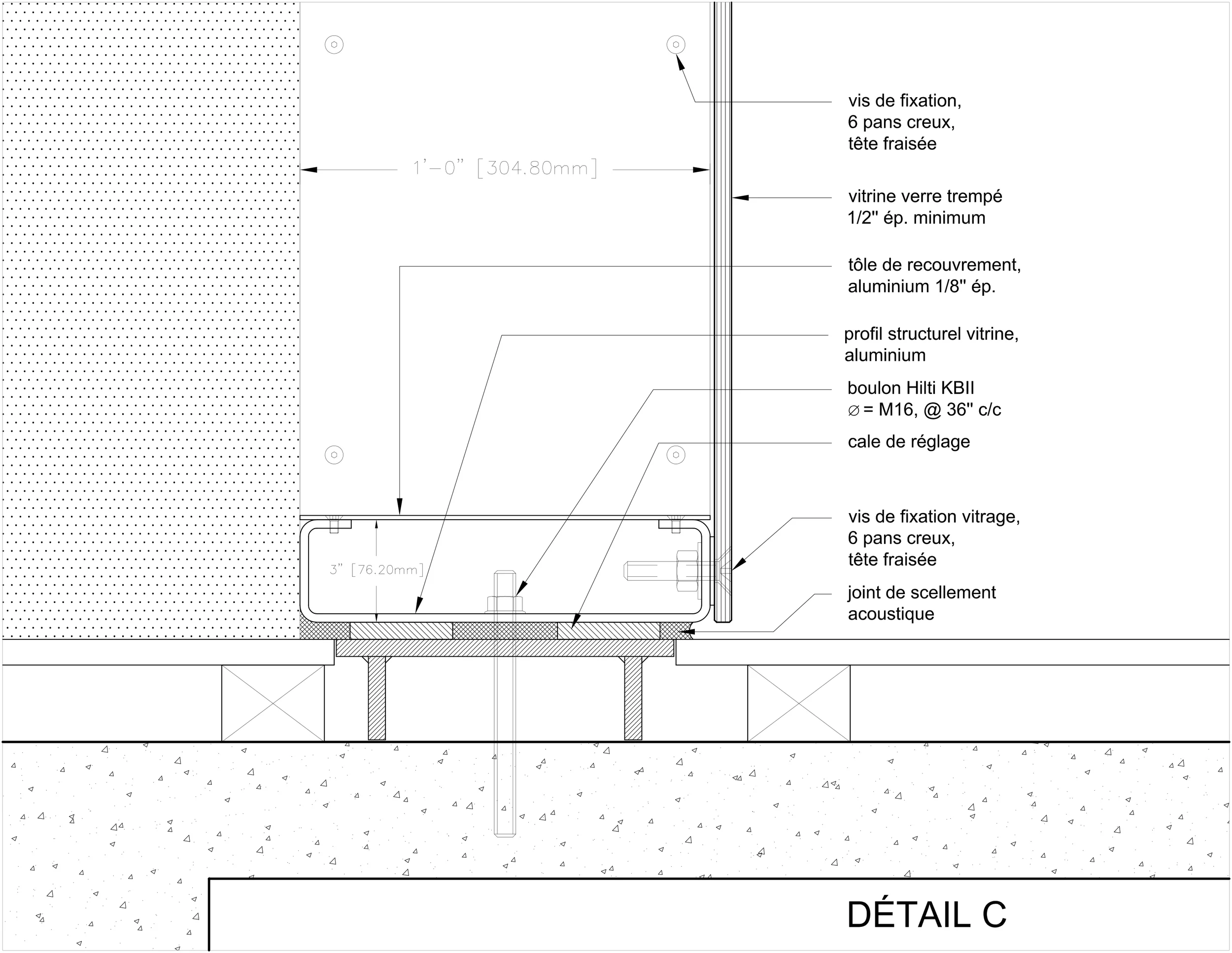 Détail de construction original du cadre : Profil en C de 76 x 304 mm (3’’ x 12’’) avec une plaque aluminium de fermeture.