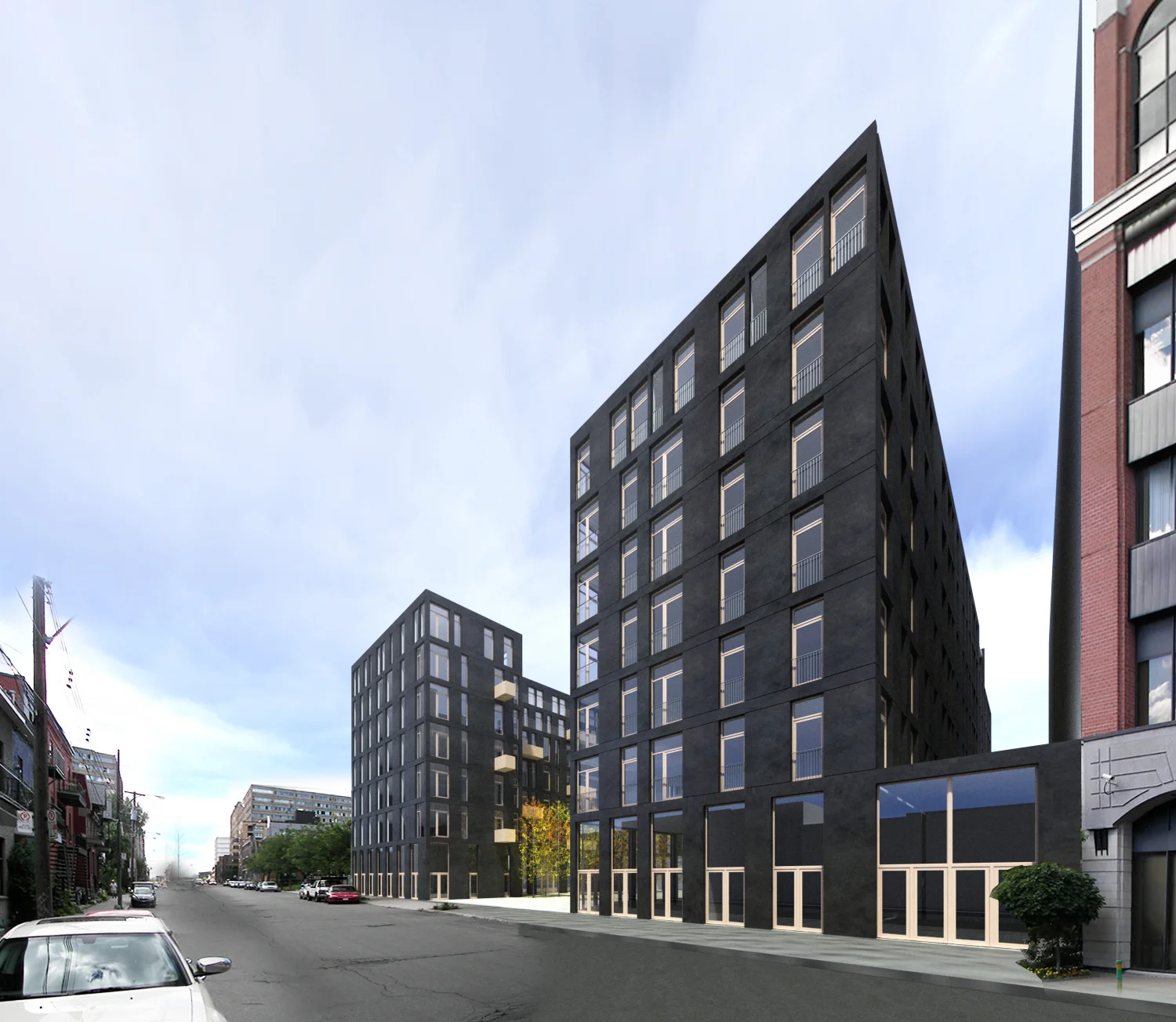 Vue de la façade avant, avenue de Gaspé vers le nord