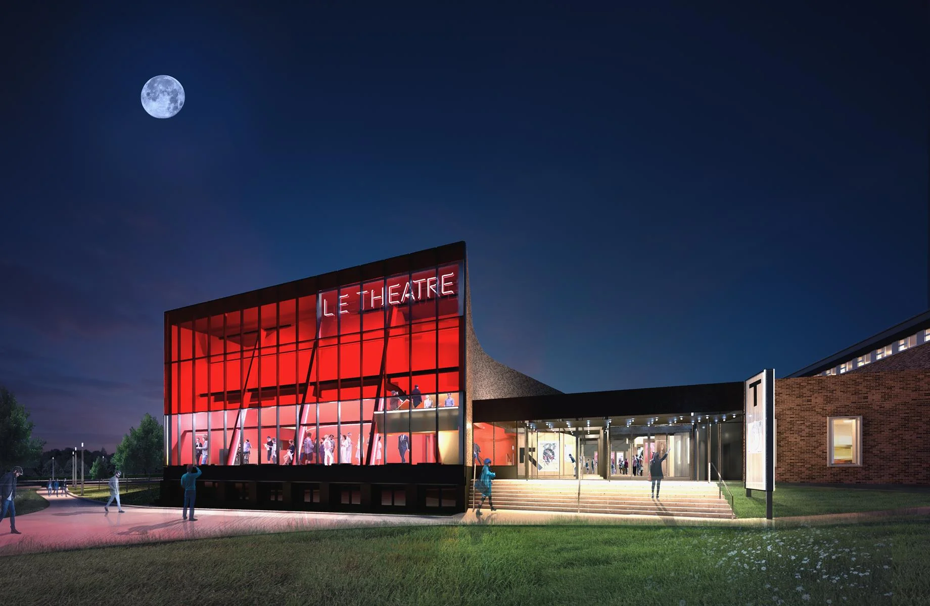 La nouvelle façade lumineuse ouvre l'ancienne façade sur l'extérieur