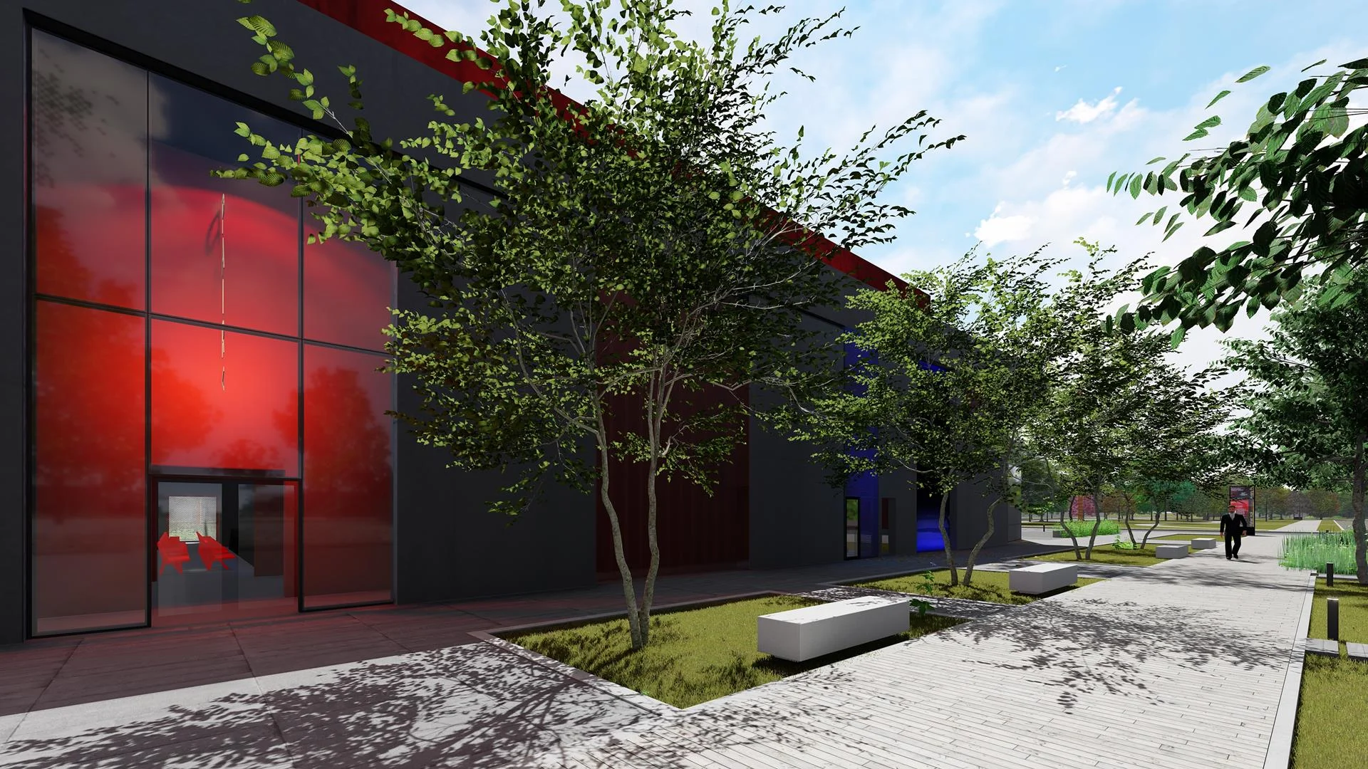 La salle rouge visible de la façade