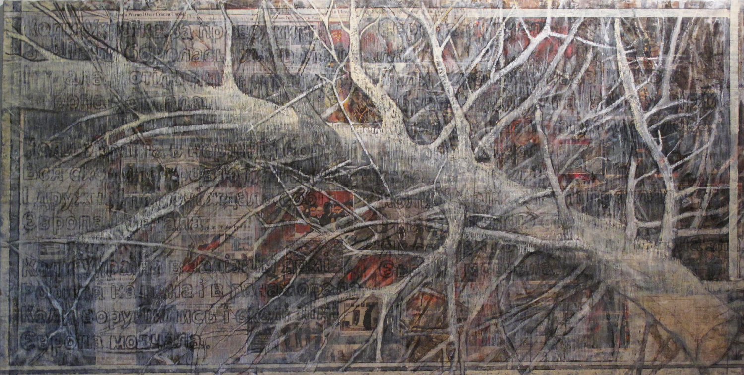 2ab(0)-And Europe Was Silent - oil,chalks, print media collage on distressed  canvas, 48x96 in. 2015.jpg