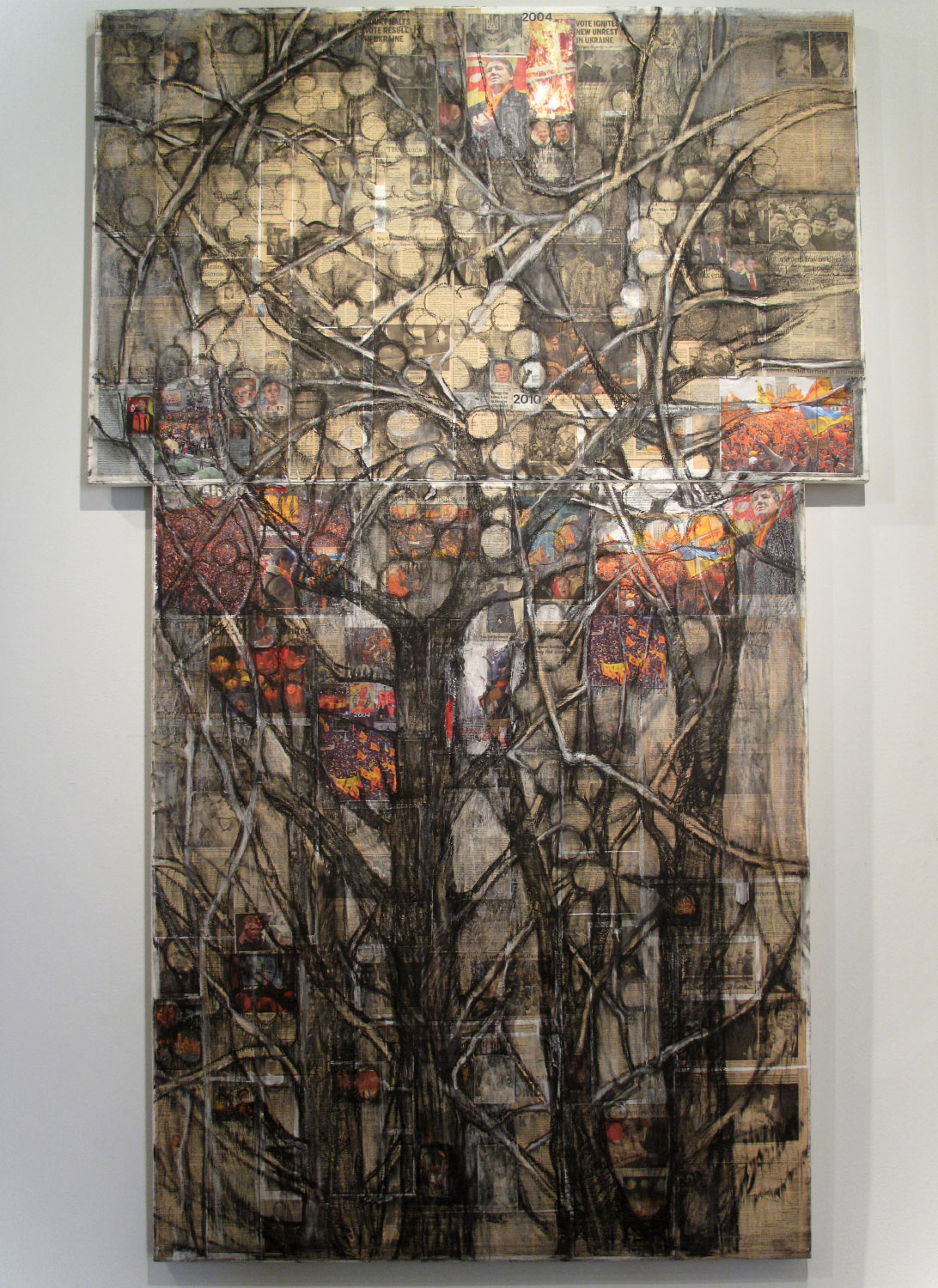 2ad(0)-Barren Fruit, acrylic, charcoal, conte, print media collage on shaped canvas, 105 x 65 in. 2004, 2010.jpg