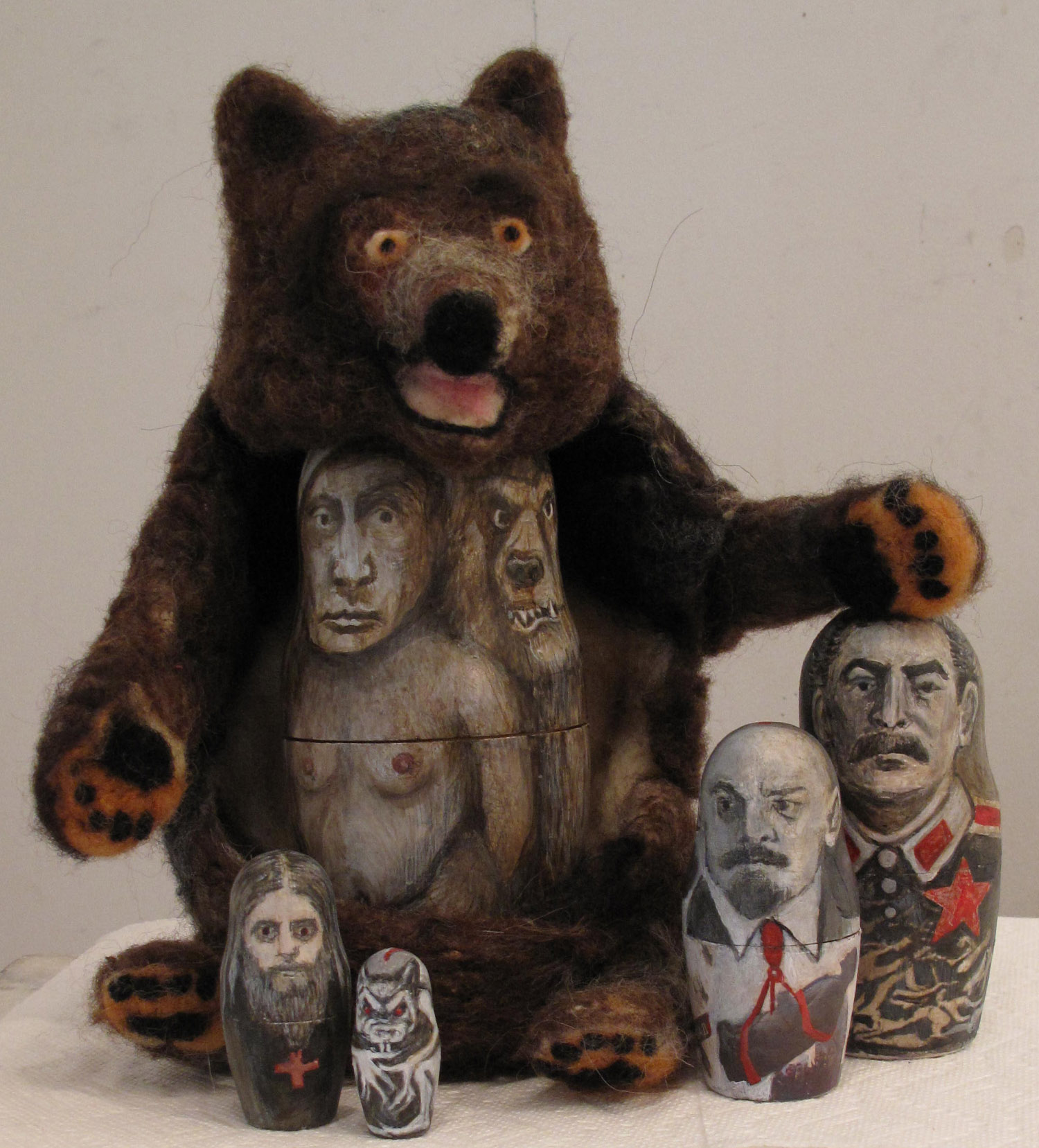 2be(0) - Bear (T)hugs - felted bear by Ann Sandberg, 5 wooden nesting dolls,mm- 10x14x6 in.- 2015.jpg