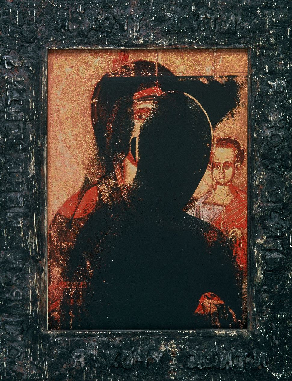 5ag(0) - Another Kind of Icon #12, wax, oil, photocopy, charred wood, 13x10 in. ,1997.jpg