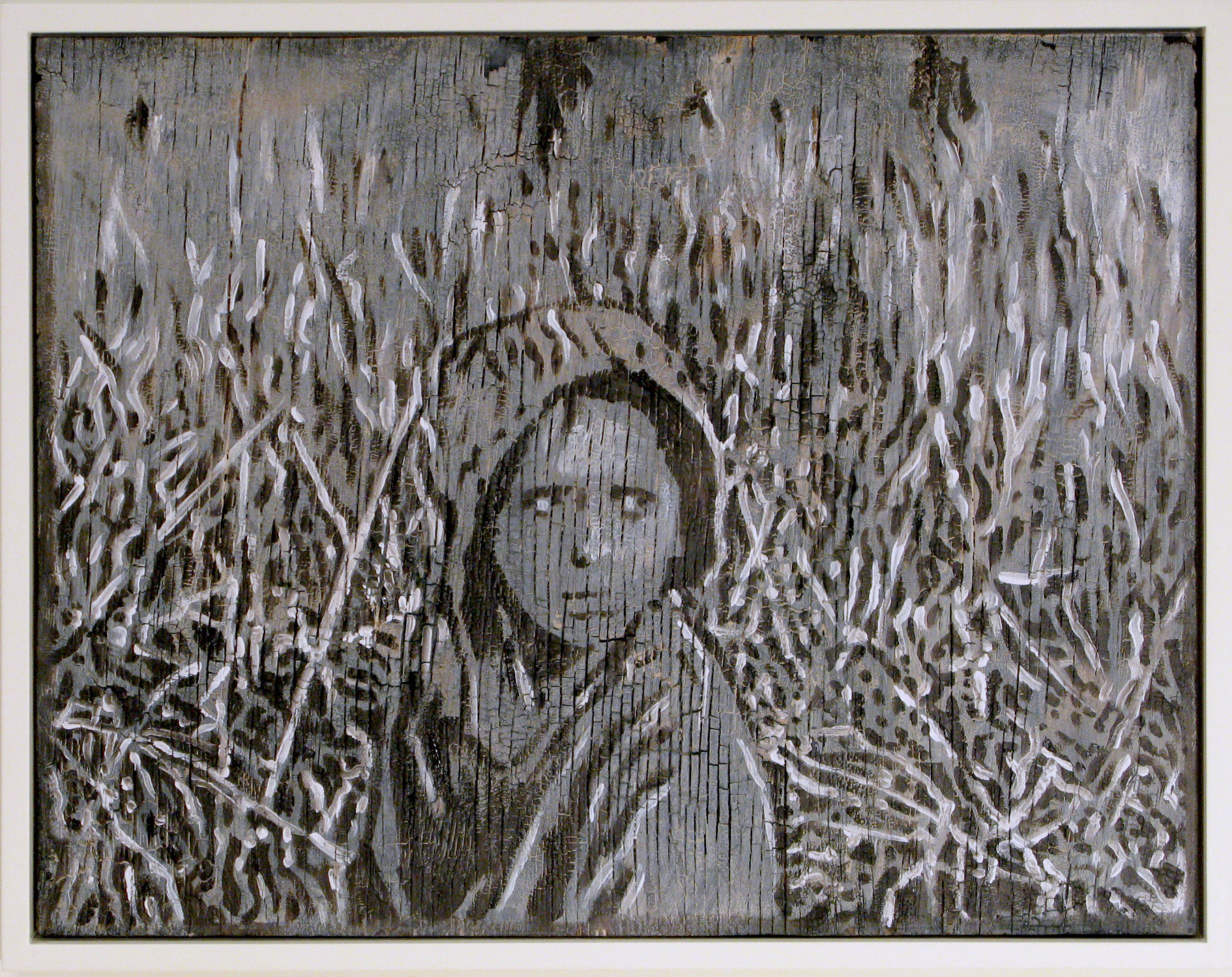 5bl(0) -The Hiding and Seeking, oil, resins on charred wood, 16x22 in. 2009.jpg