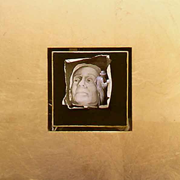 5cc(0) - De-Face,  gold leaf, ink on paper, plaster, gesso, wood - 8x8 in. - 2003.jpg