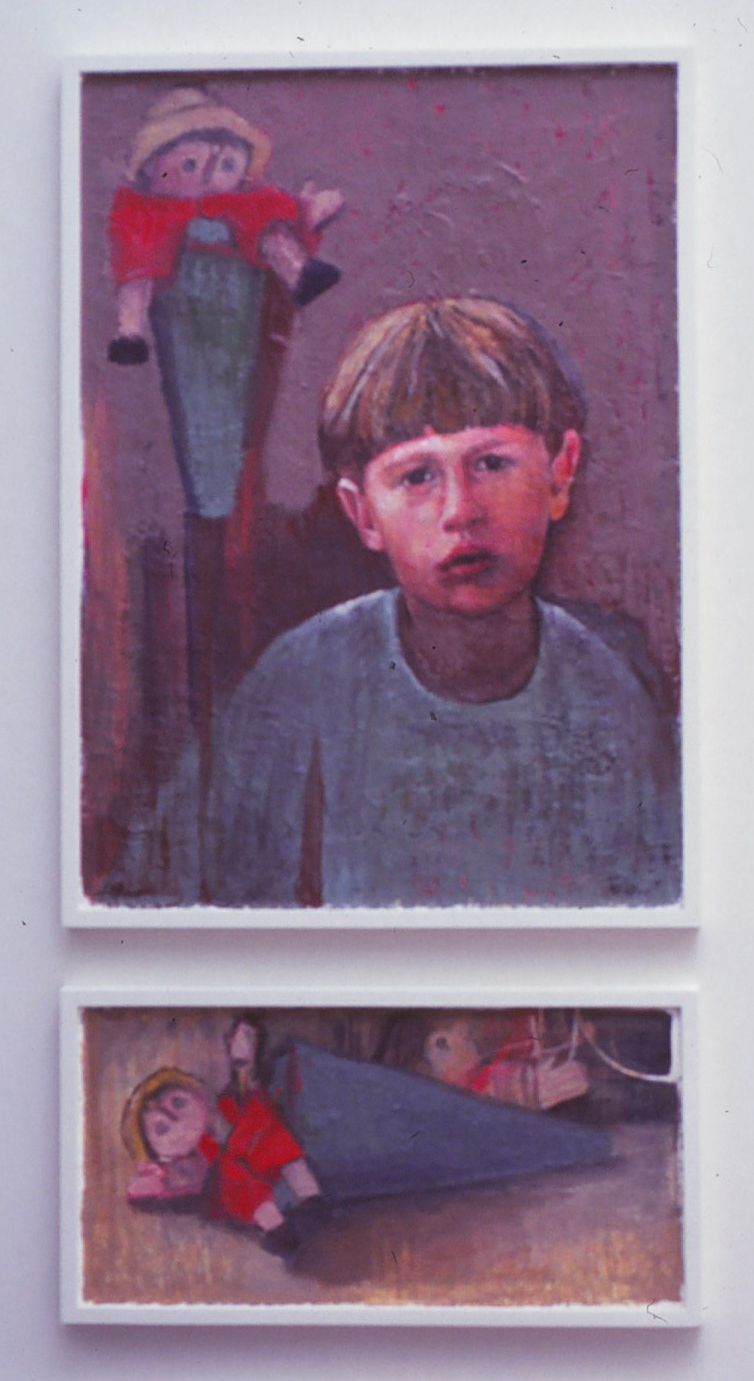 5dd(0) - In Toyland (Portrait of Roman), oil, wax on wood panel, 42x24 in. diptych,  2005.jpg