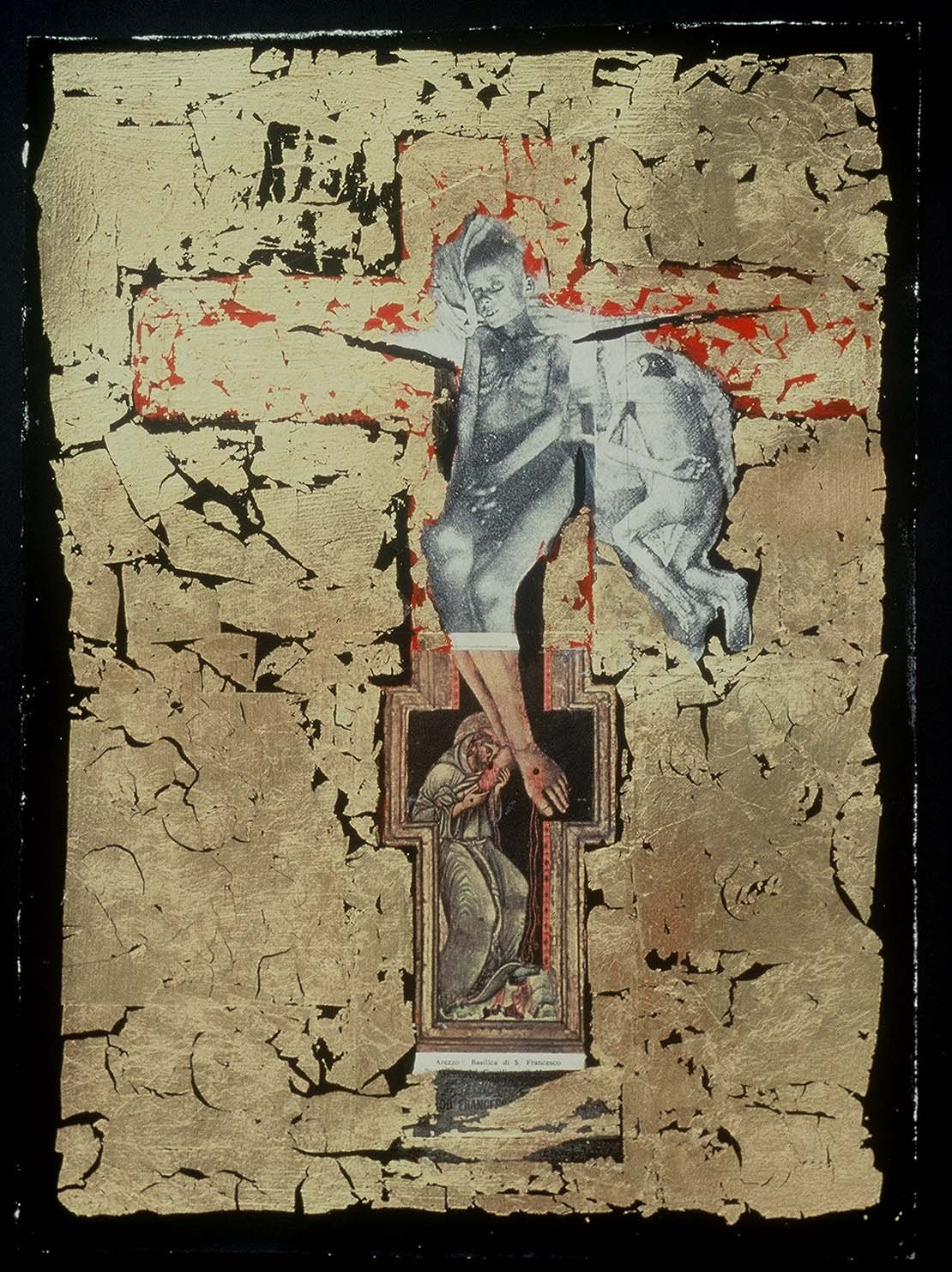 5ak (0) -Another Crucifixion, 1993, photocopy, gold leaf, oil, wood.jpg