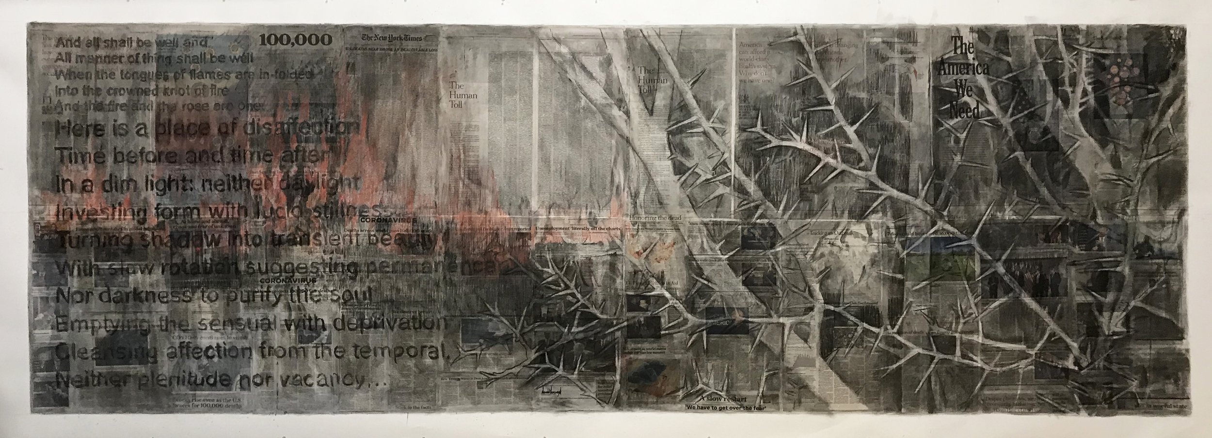2Ae(0) - Pandemic Lamentations, Part 2 - 53 x 140 in, charcoal, paste, collaged paper 2020.jpg