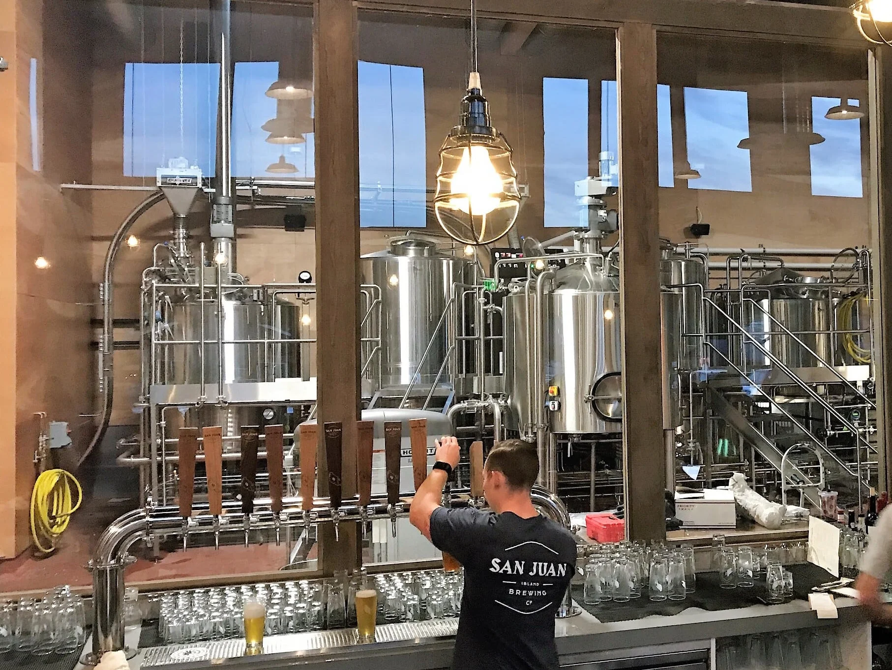 San Juan Brew Pub with view of the brewery