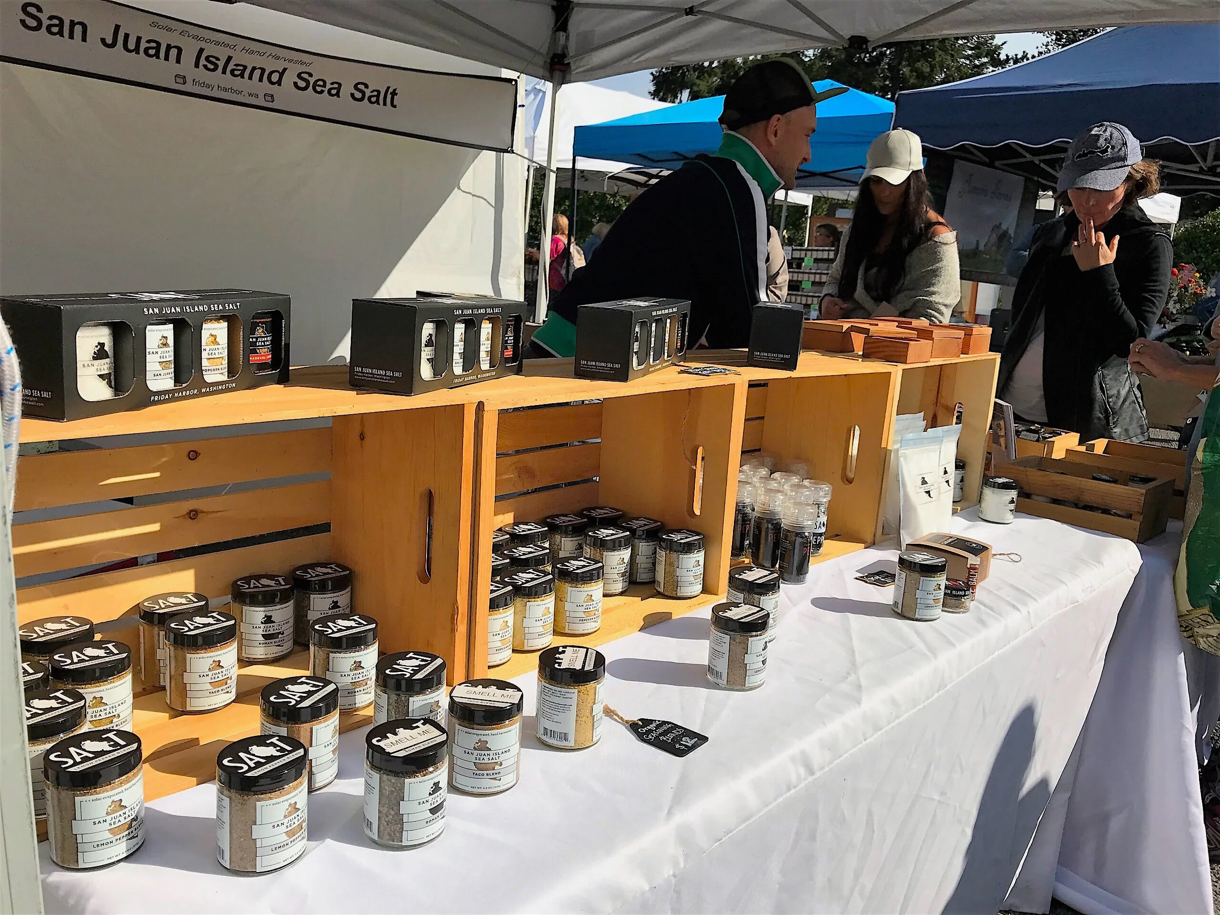 San Juan Island Sea Salt’s booth at the Saturday Farmer’s Market
