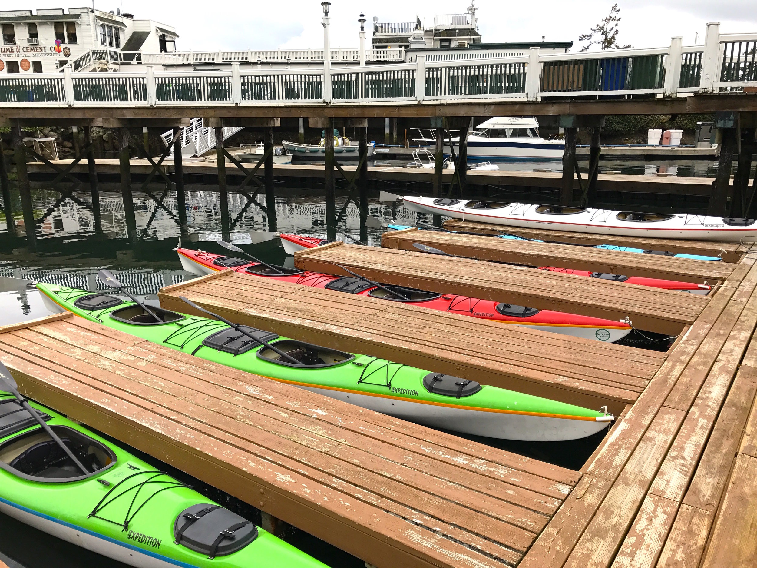 The convenient slip docks of San Juan Outfitters in Roche Harbor