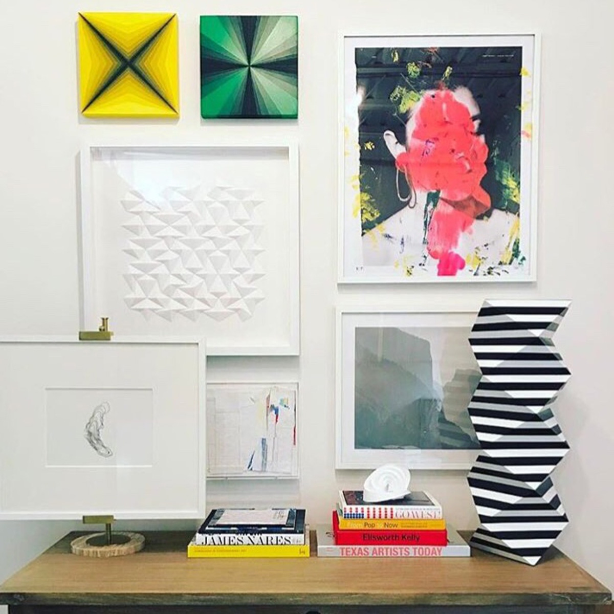 Look at the lovely gallery wall going on at Dimmitt Contemporary Art to help usher in the new year! I'm thrilled my little yellow and green pieces made the cut! 